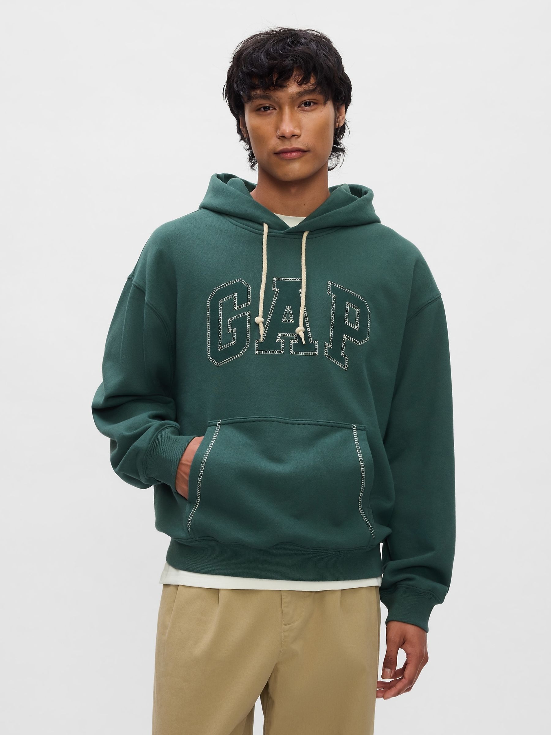 Green Heavyweight Stitch Logo Hoodie - Image 2 of 5