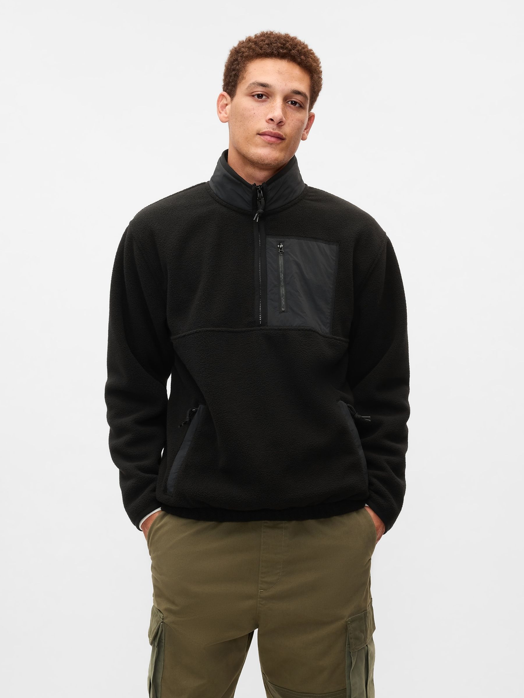 Black Sherpa Quarter-Zip Pullover Fleece Gap