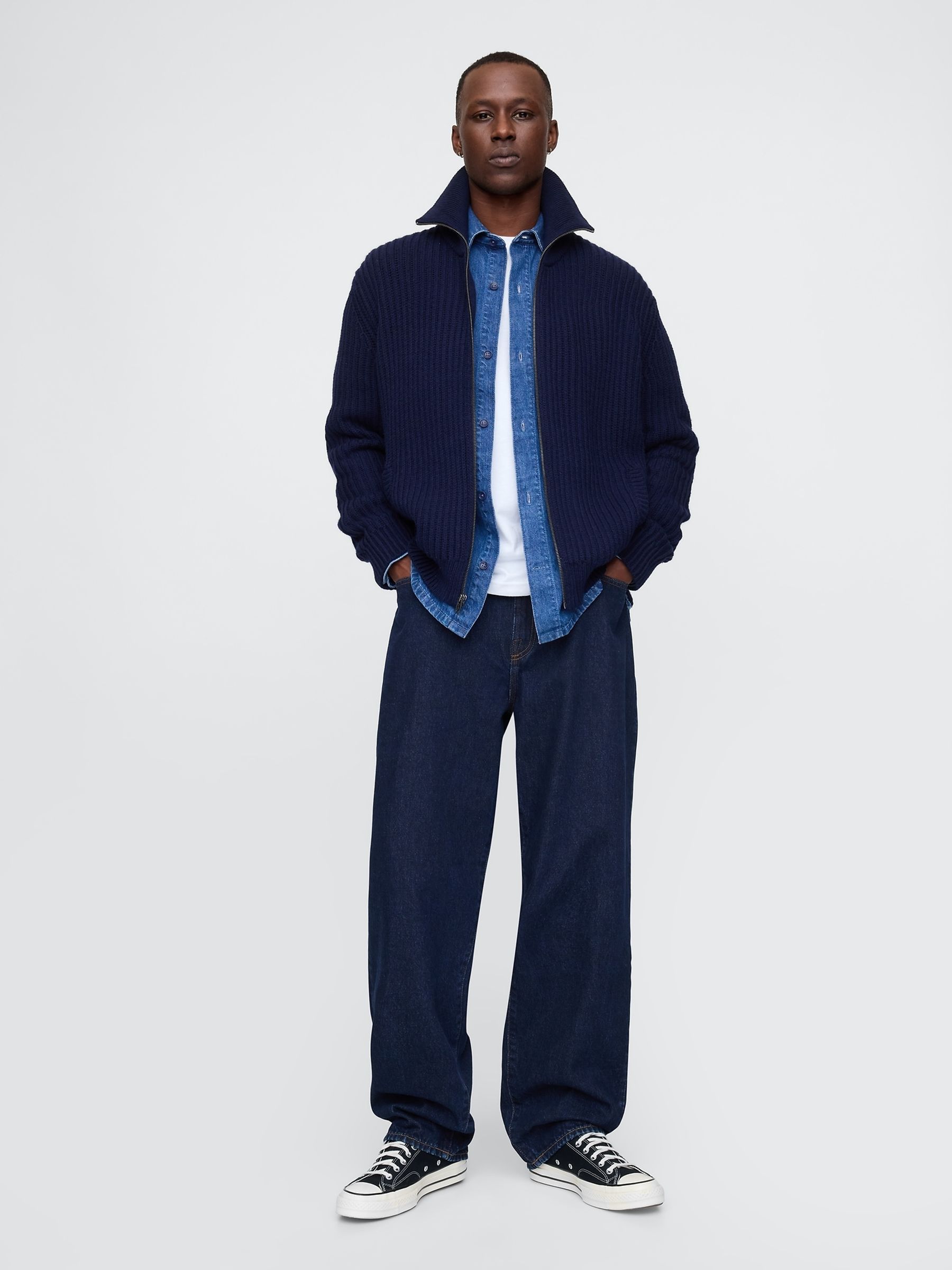 Blue Zip Up Knitted Cardigan - Image 3 of 4