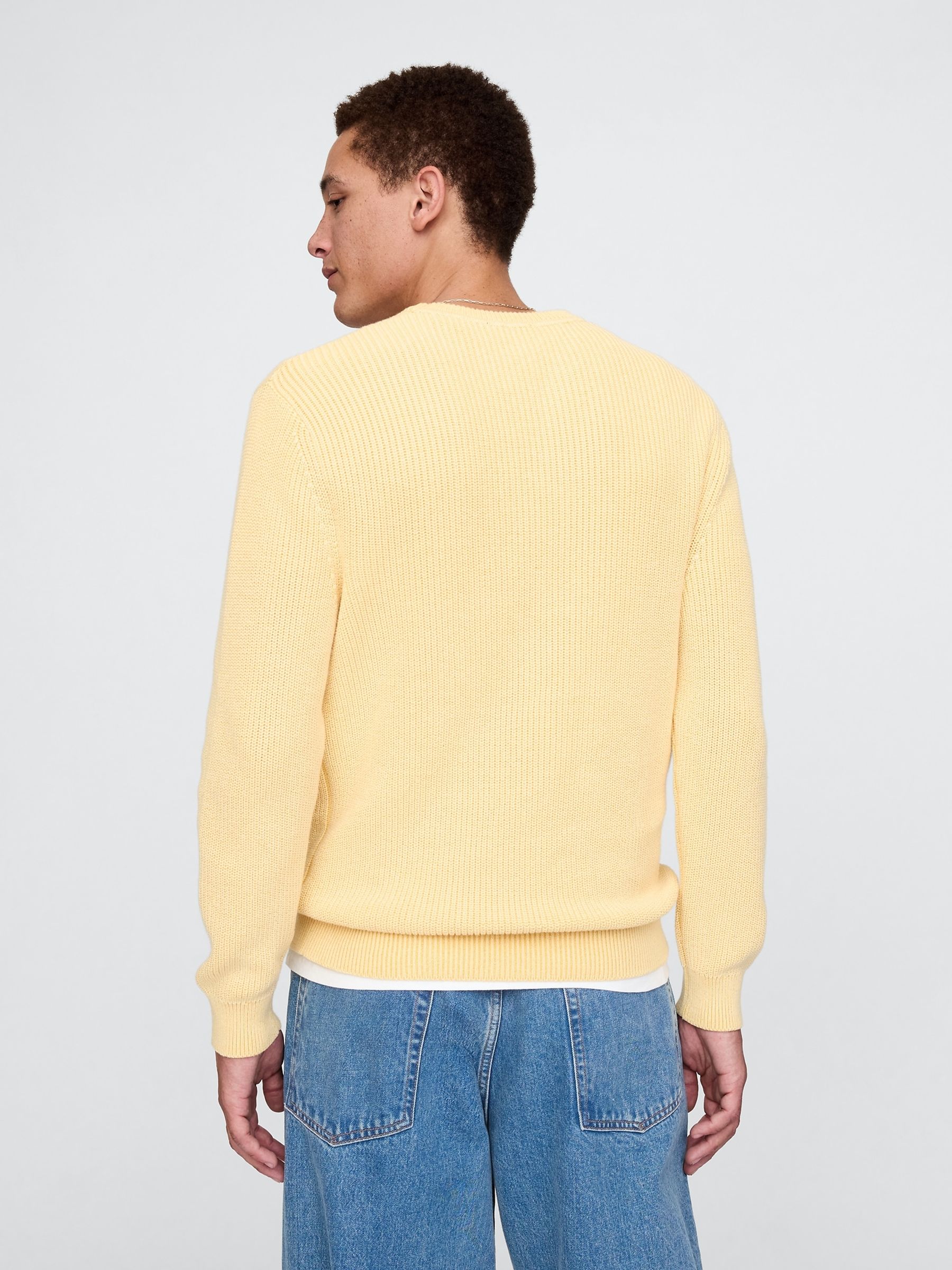 Yellow Shaker-Stitch Crew Neck Jumper - Image 2 of 5