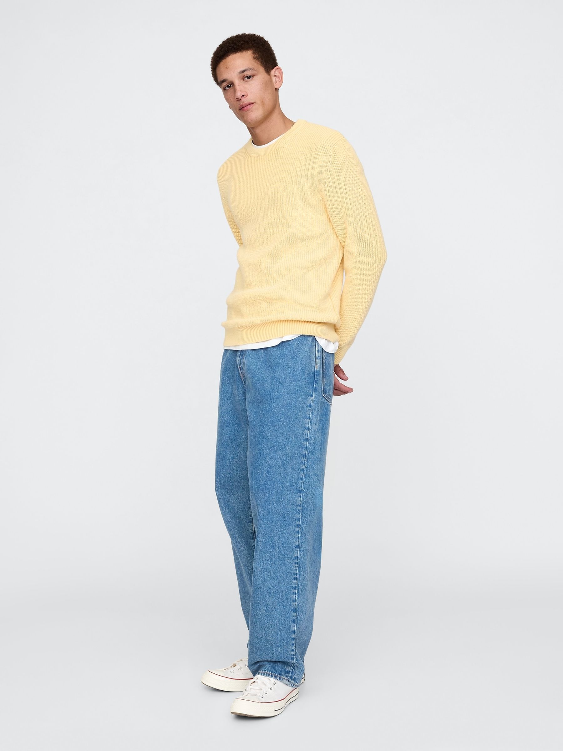 Yellow Shaker-Stitch Crew Neck Jumper - Image 3 of 5