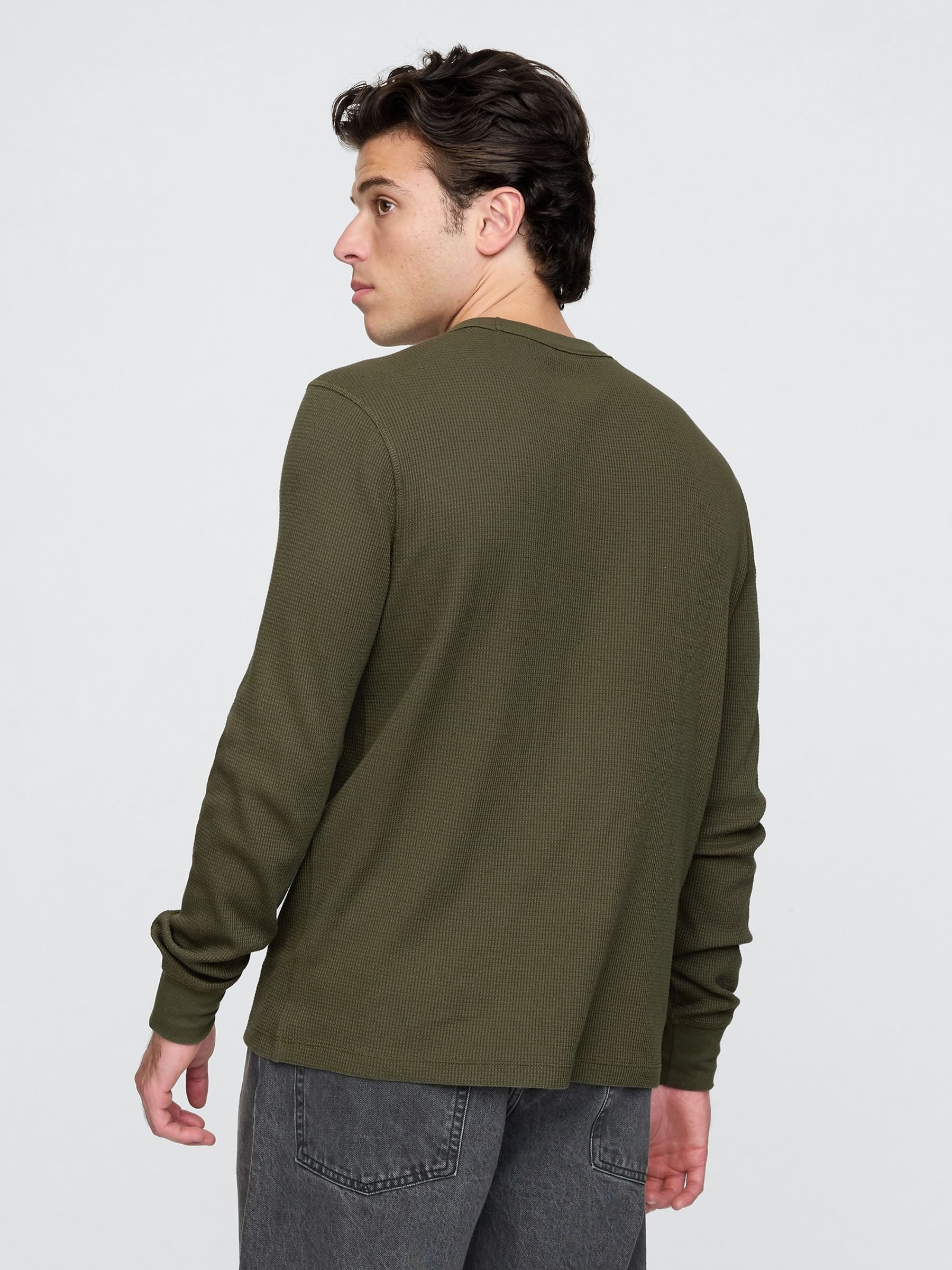 Olive Green Long Sleeve Logo Waffle Knit T-Shirt - Image 2 of 5