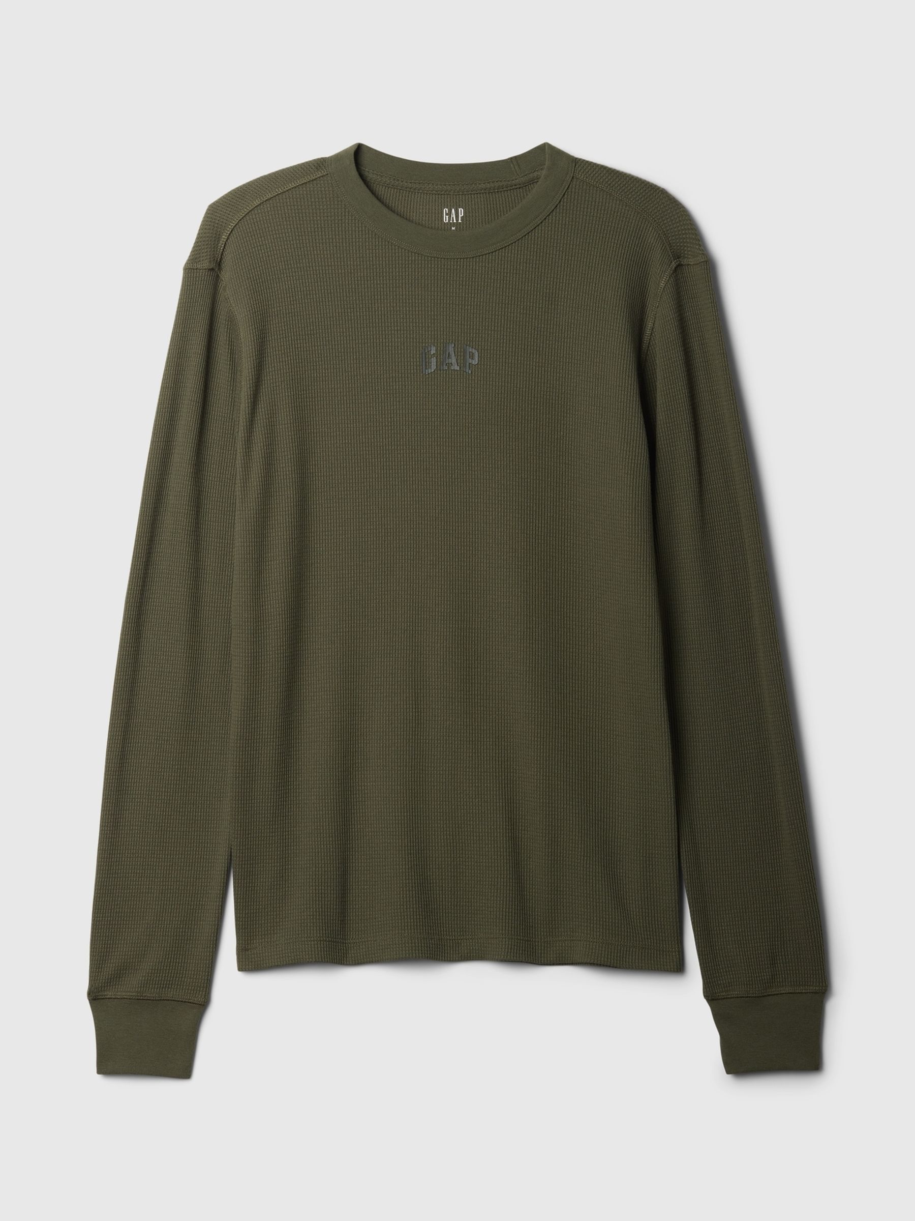 Olive Green Long Sleeve Logo Waffle Knit T-Shirt - Image 5 of 5