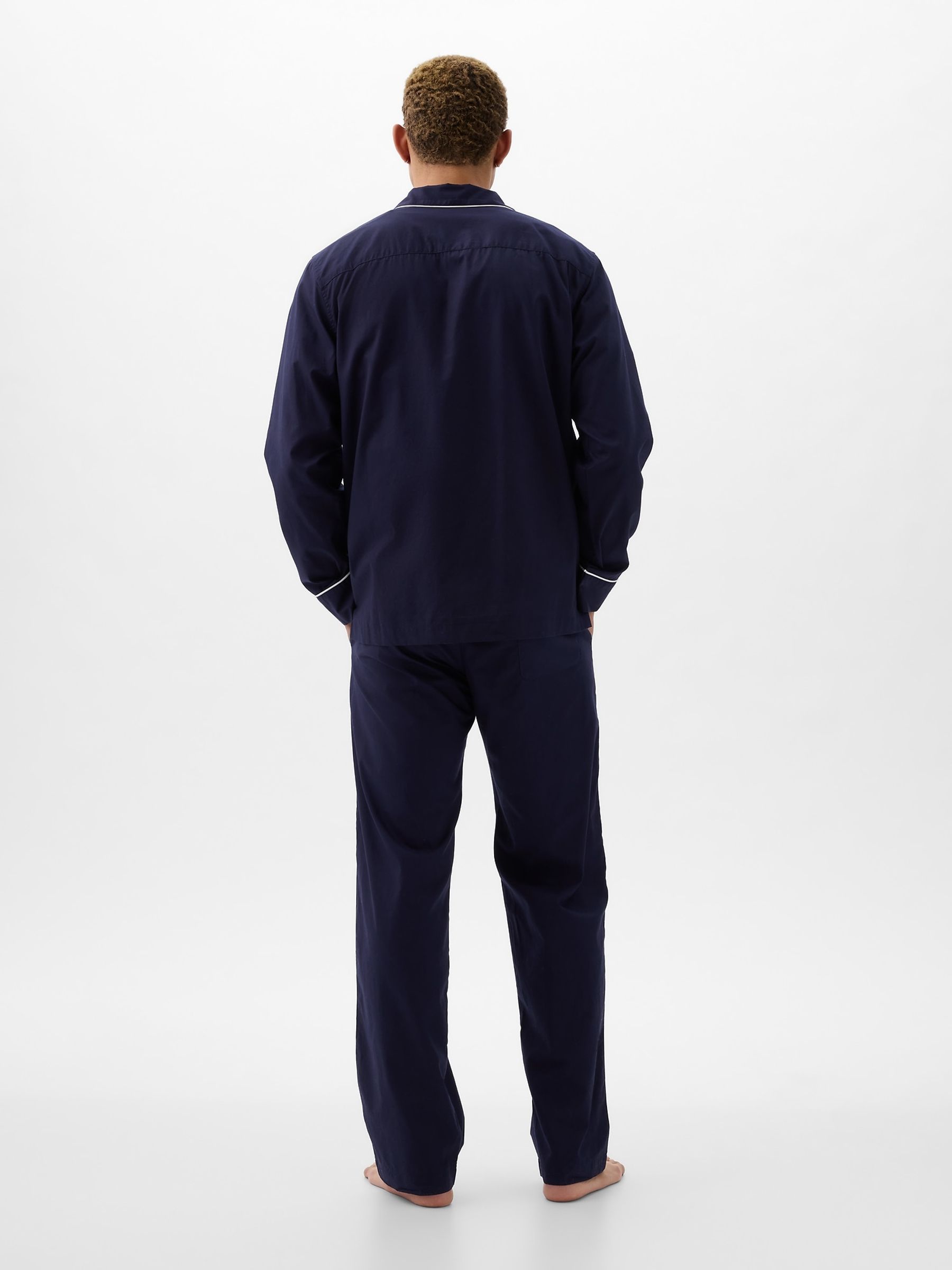 Navy Blue Cotton Poplin Long Pyjamas - Image 2 of 3
