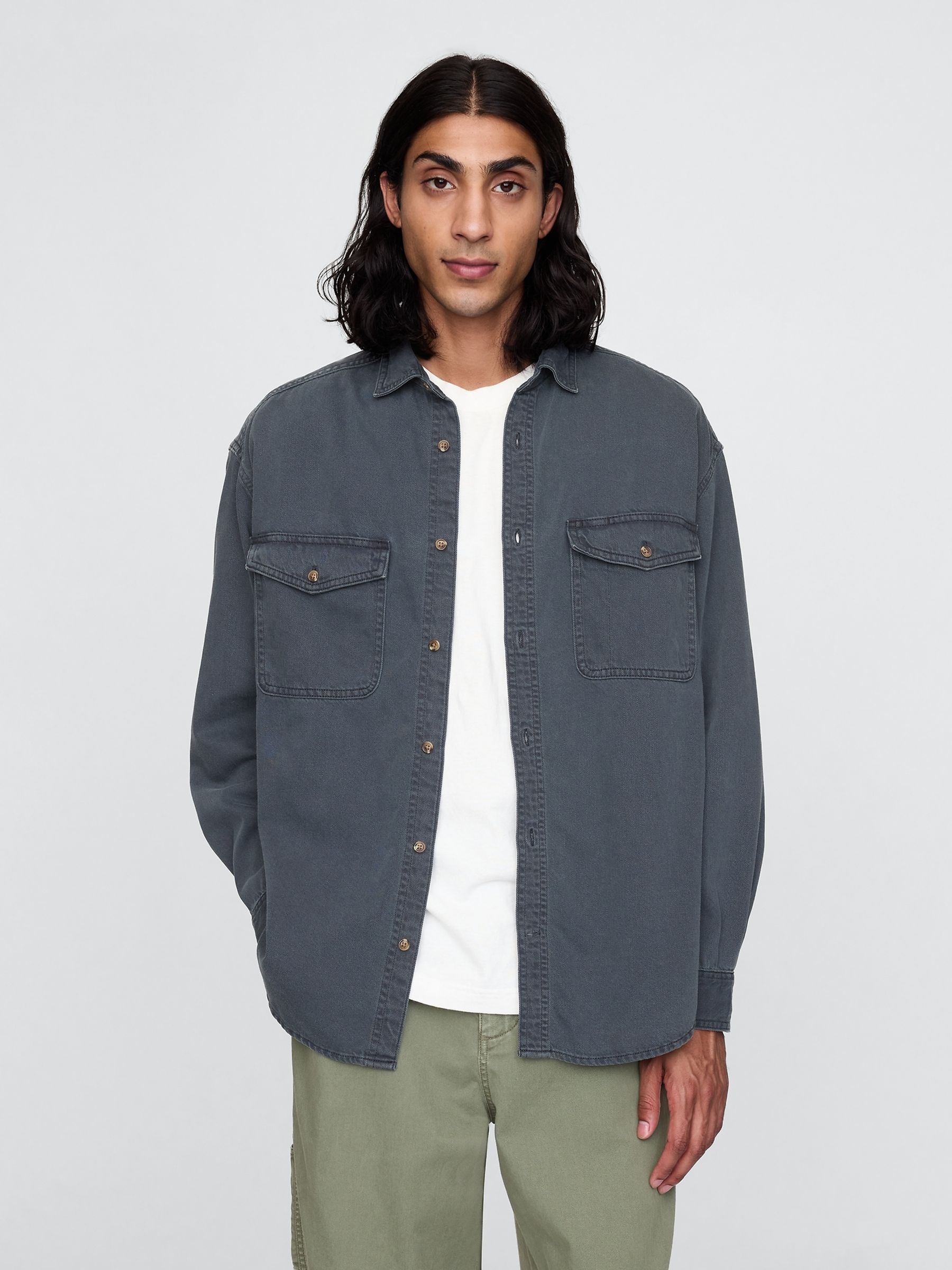 Blue UltraSoft Denim Oversized Shirt - Image 1 of 5