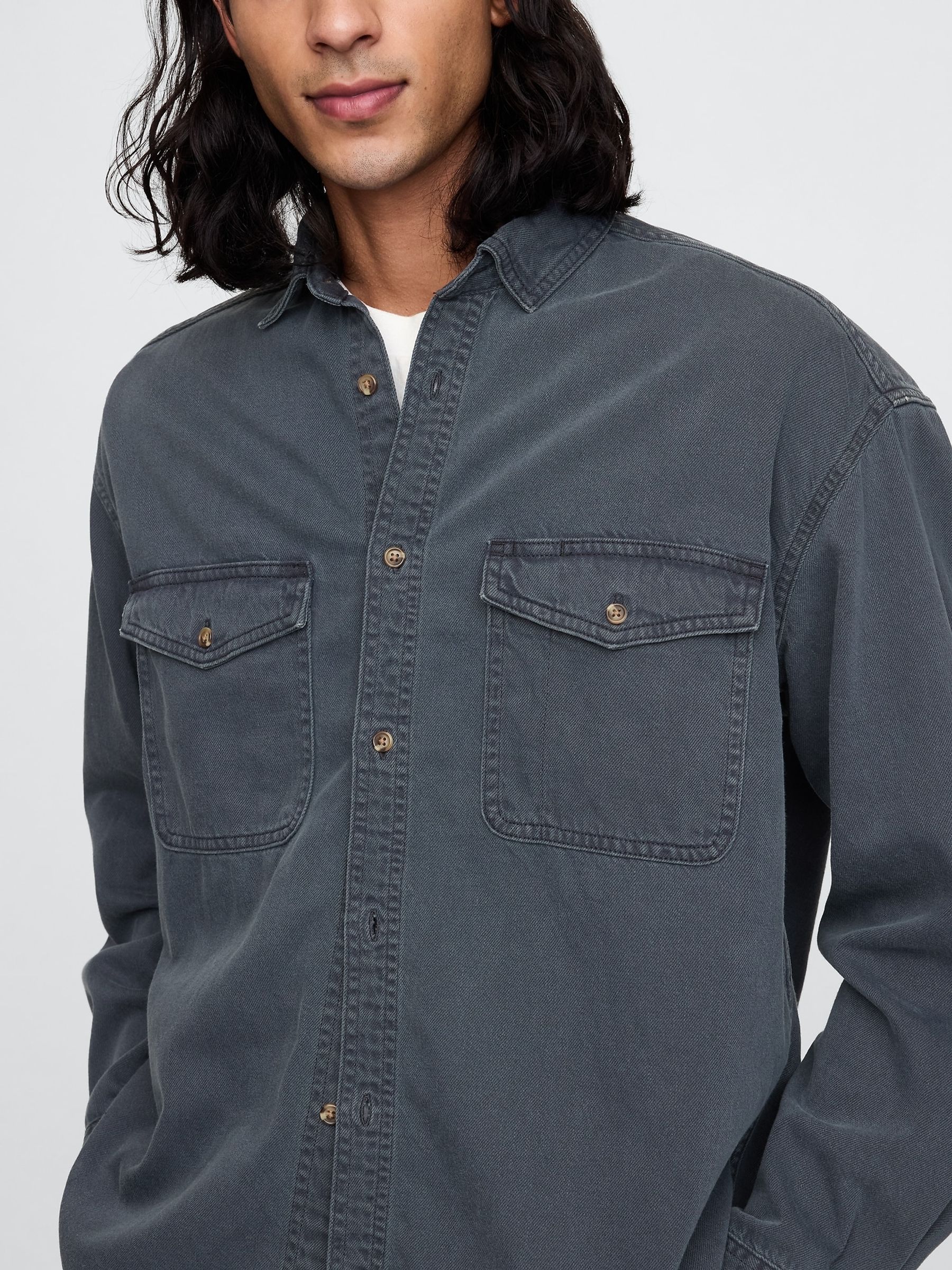 Blue UltraSoft Denim Oversized Shirt - Image 4 of 5