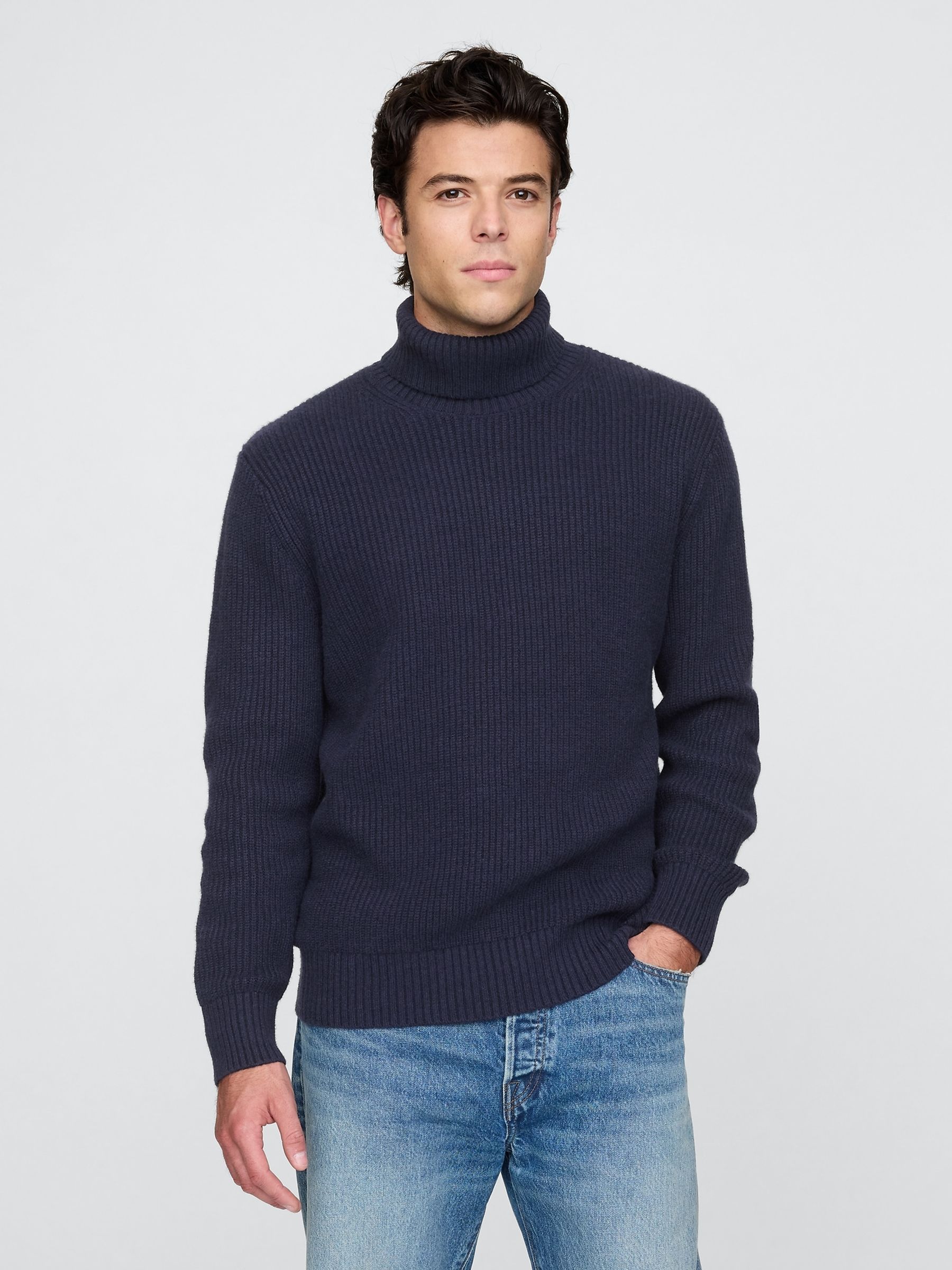 Navy Blue CashSoft Fair Isle Turtle Neck Jumper | Gap
