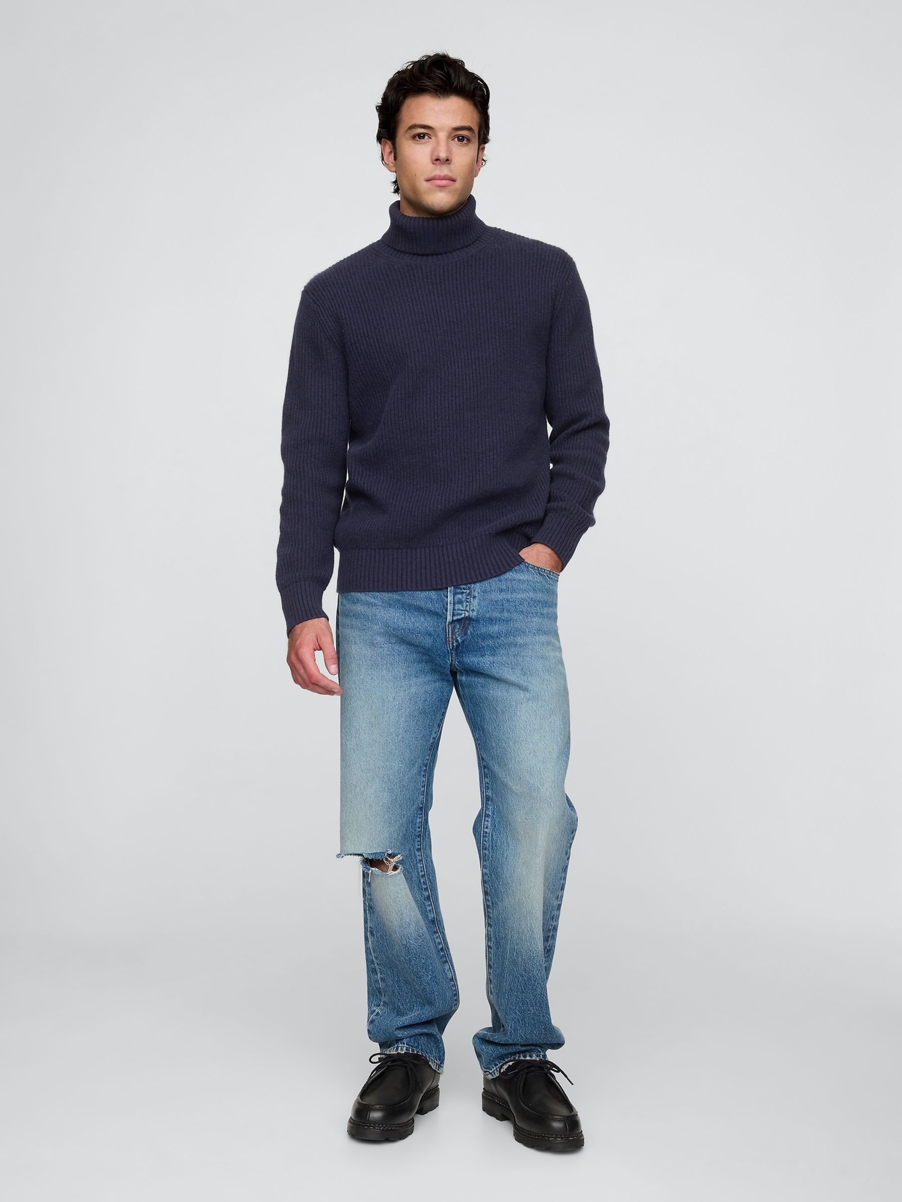 Navy Blue CashSoft Fair Isle Turtle Neck Jumper - Image 3 of 5
