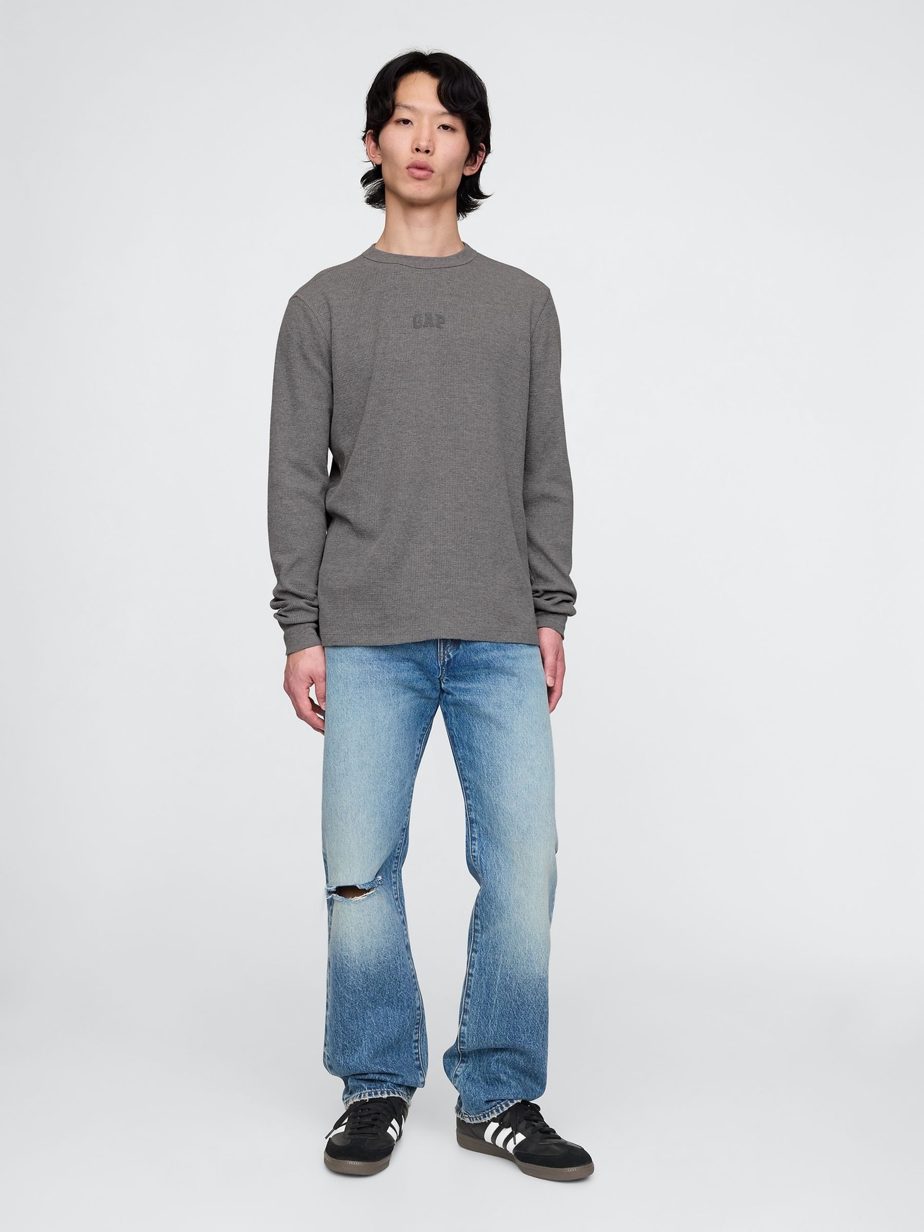 Grey Long Sleeve Logo Waffle Knit T-Shirt - Image 3 of 5