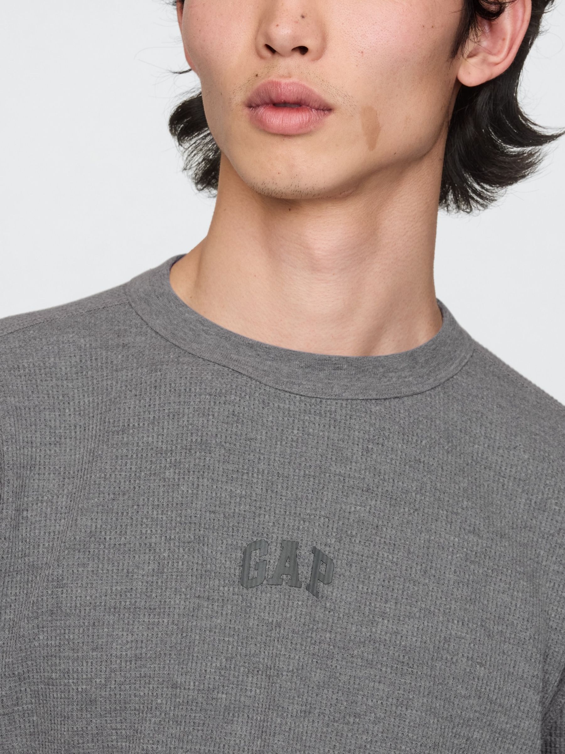 Grey Long Sleeve Logo Waffle Knit T-Shirt - Image 4 of 5