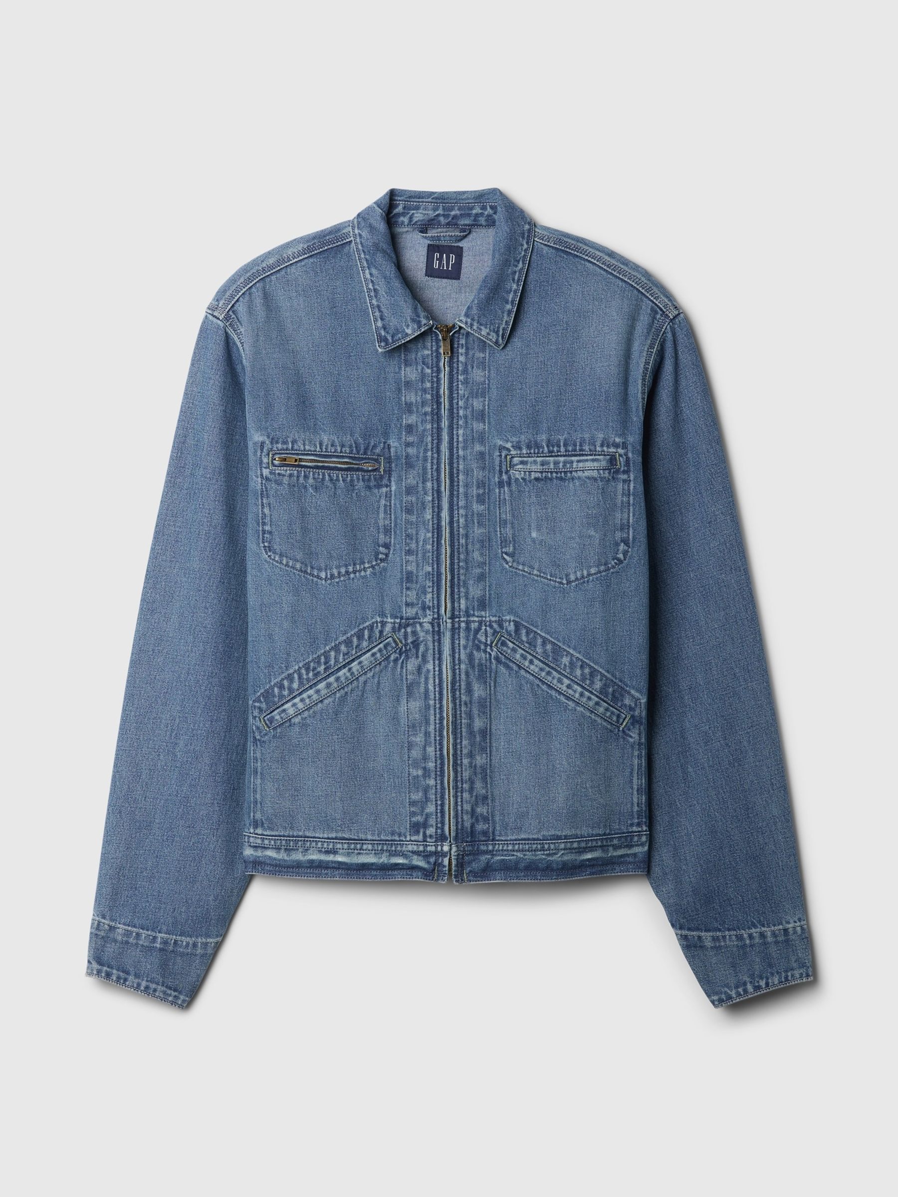 Blue Zip Up Denim Shirt Jacket - Image 5 of 5