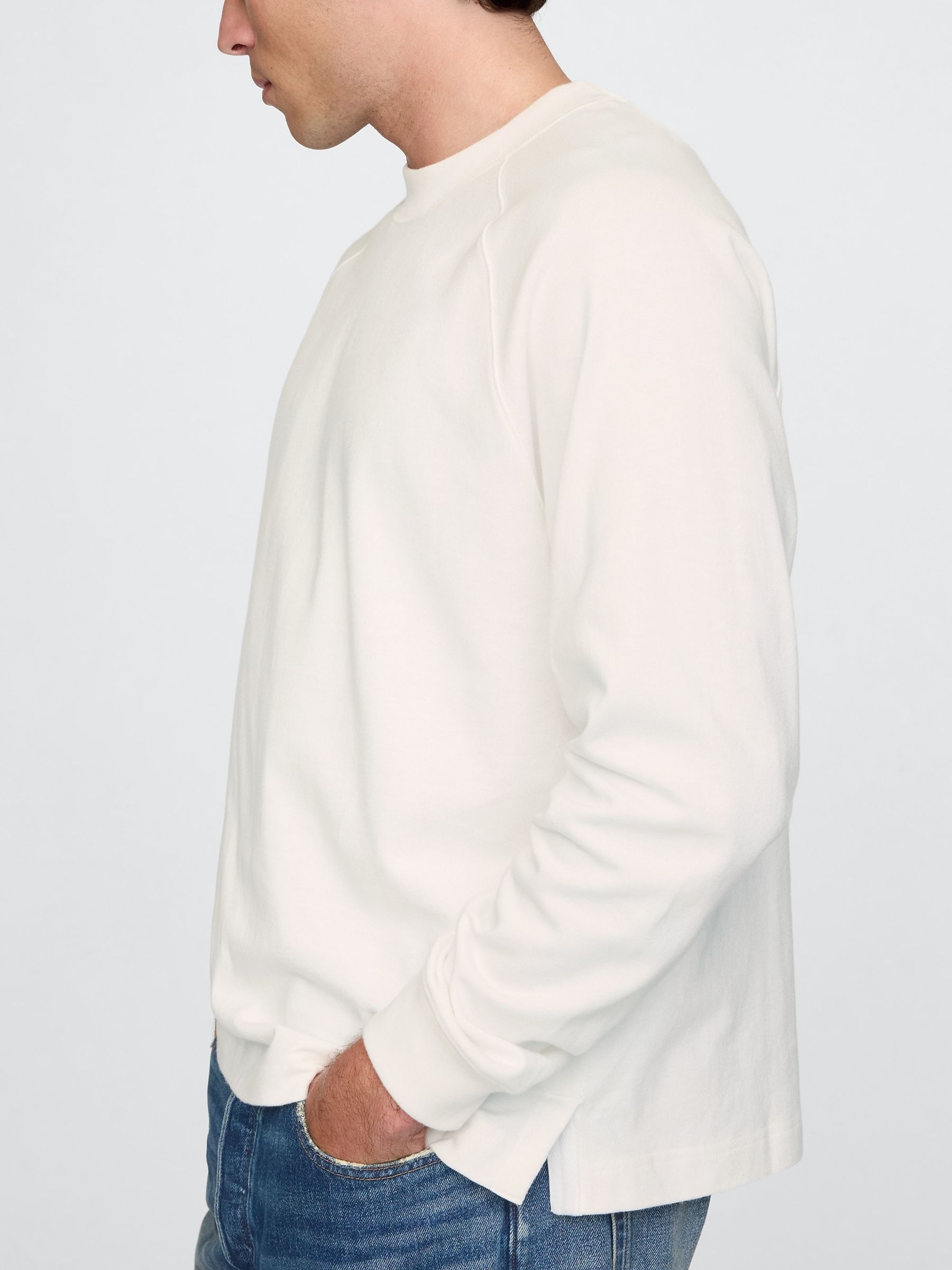 White Heavyweight Long Sleeve Mock Neck T-Shirt - Image 4 of 5