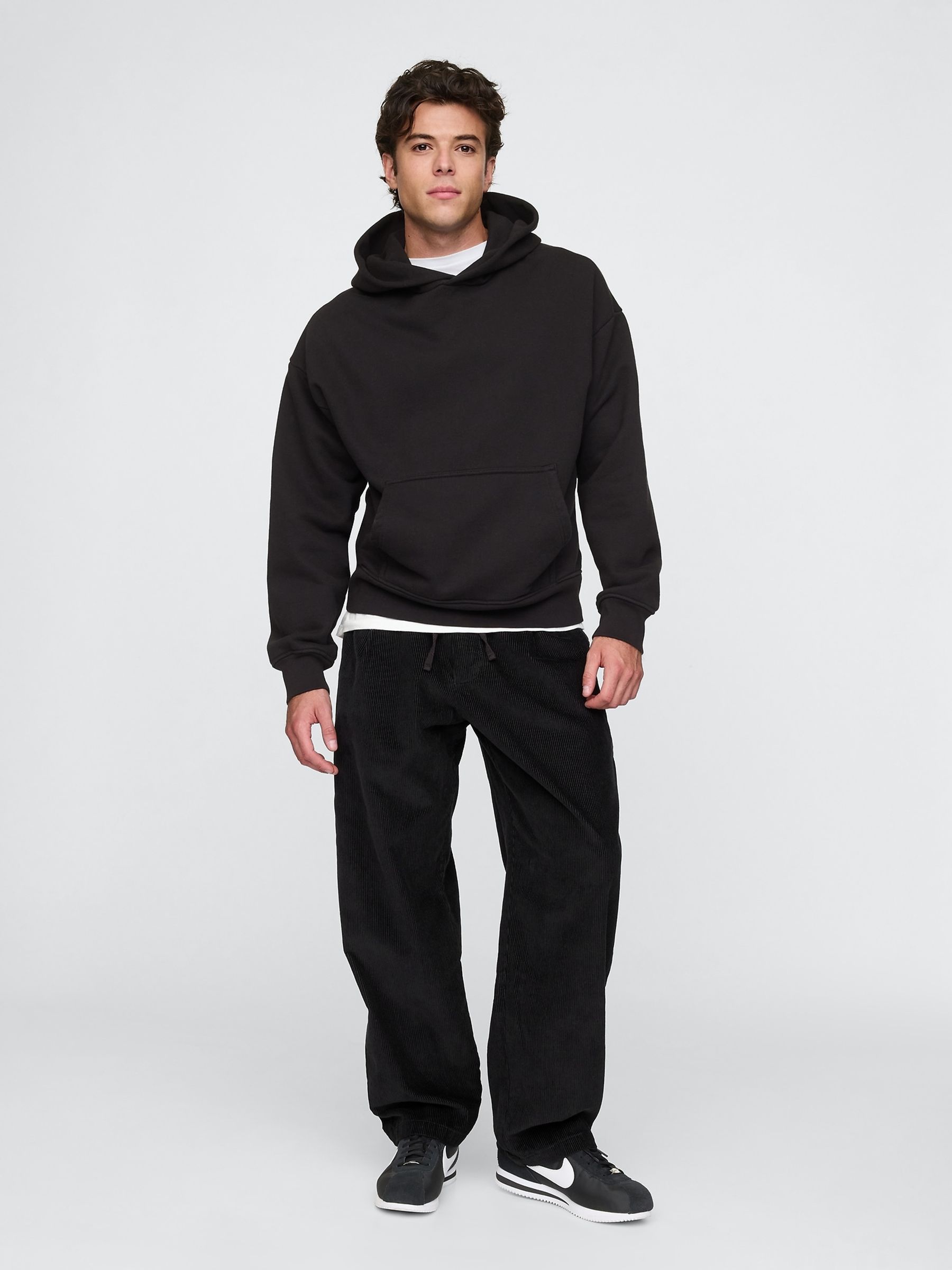 Black Baggy Pleated Corduroy Trousers - Image 1 of 5