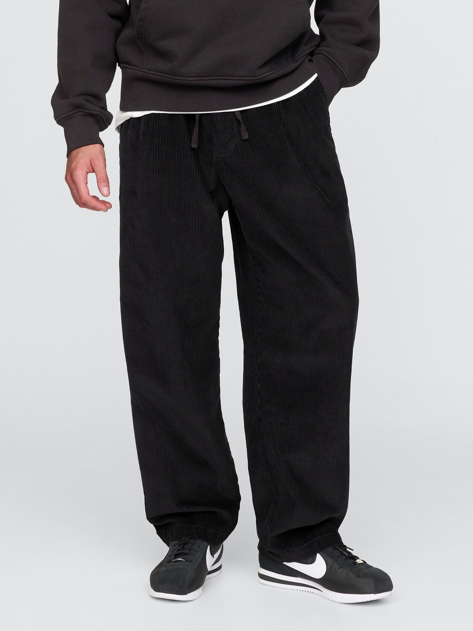 Black Baggy Pleated Corduroy Trousers - Image 2 of 5