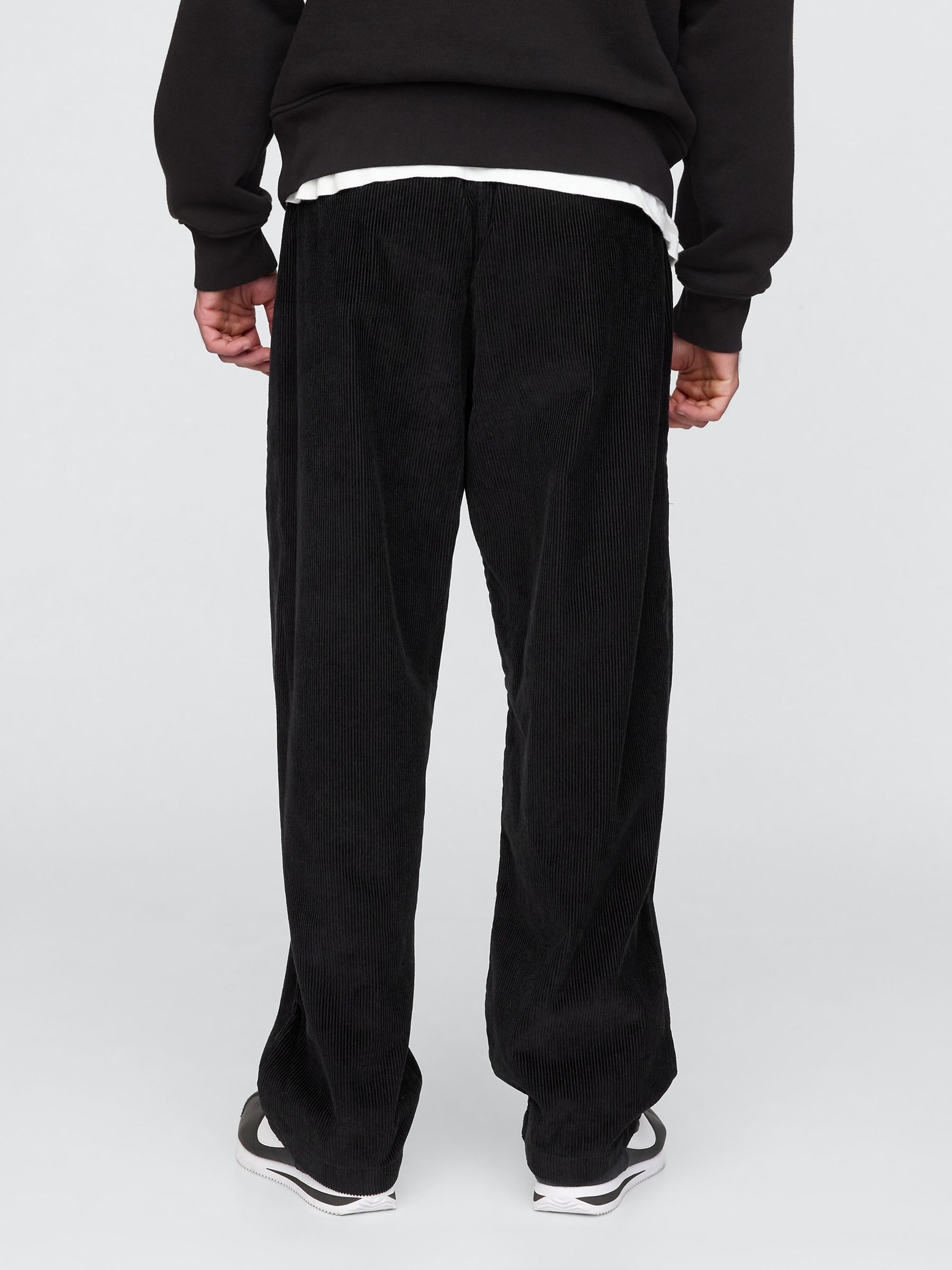 Black Baggy Pleated Corduroy Trousers - Image 3 of 5
