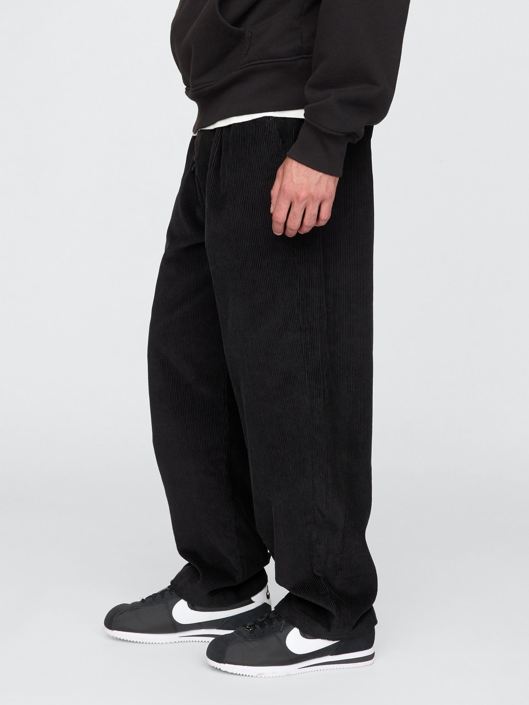 Black Baggy Pleated Corduroy Trousers - Image 4 of 5