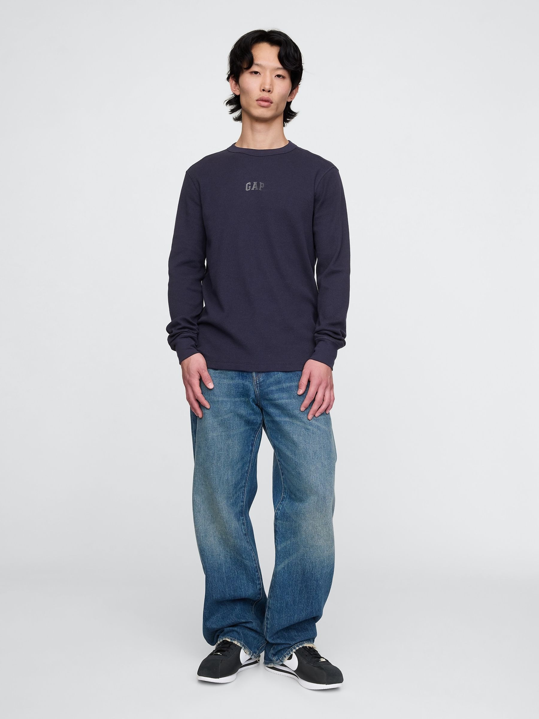 Blue Long Sleeve Logo Waffle Knit T-Shirt - Image 3 of 5