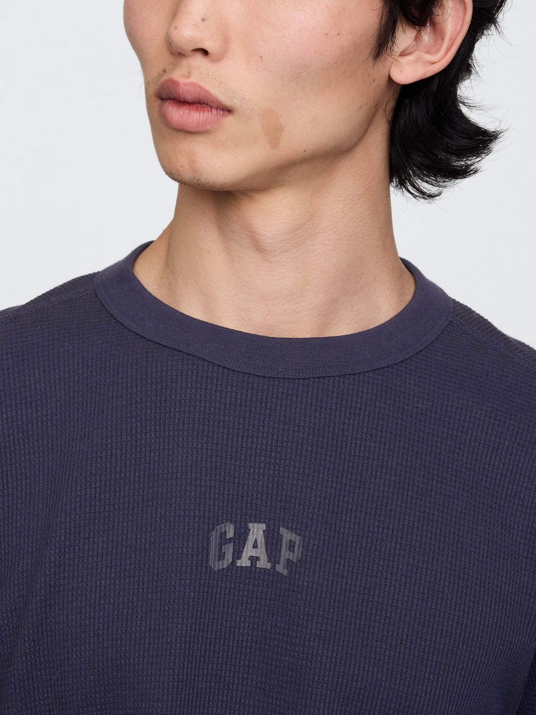 Blue Long Sleeve Logo Waffle Knit T-Shirt - Image 4 of 5