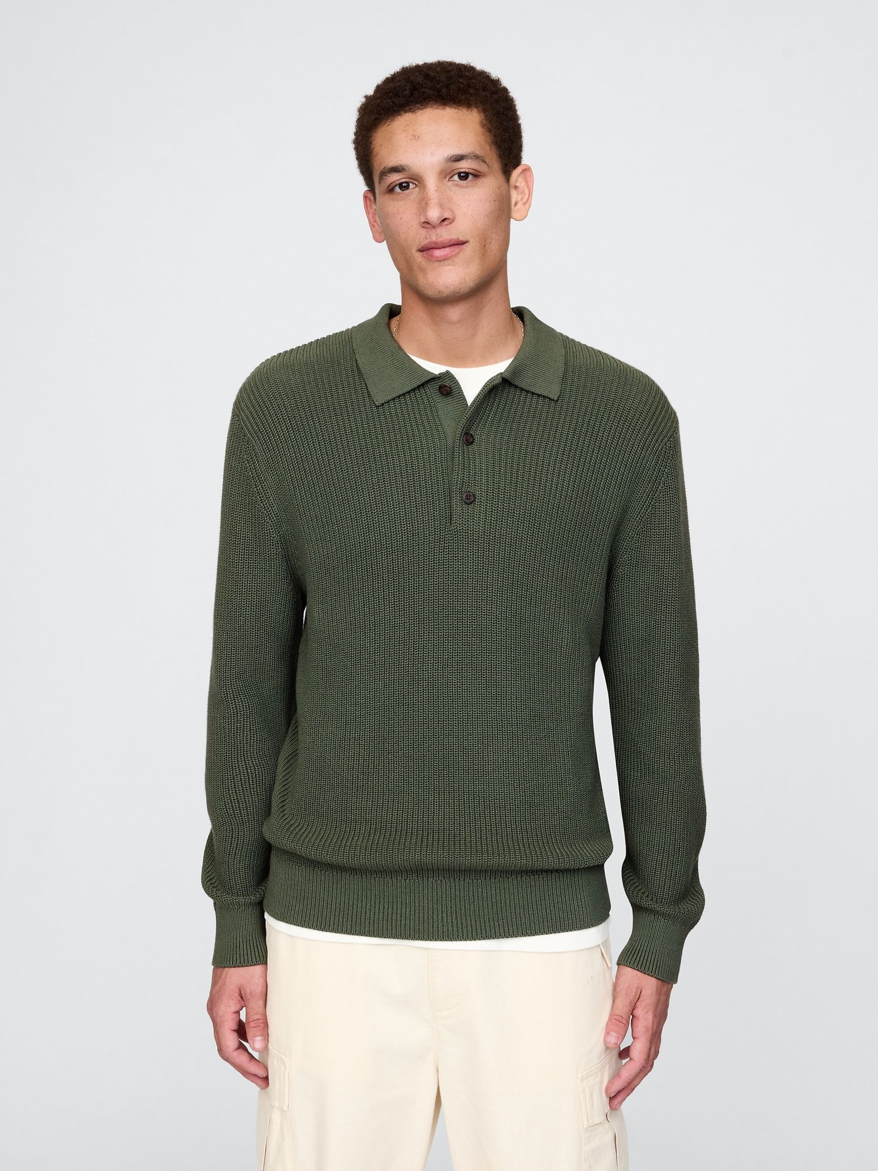Green Button Neck Knitted Jumper - Image 1 of 5