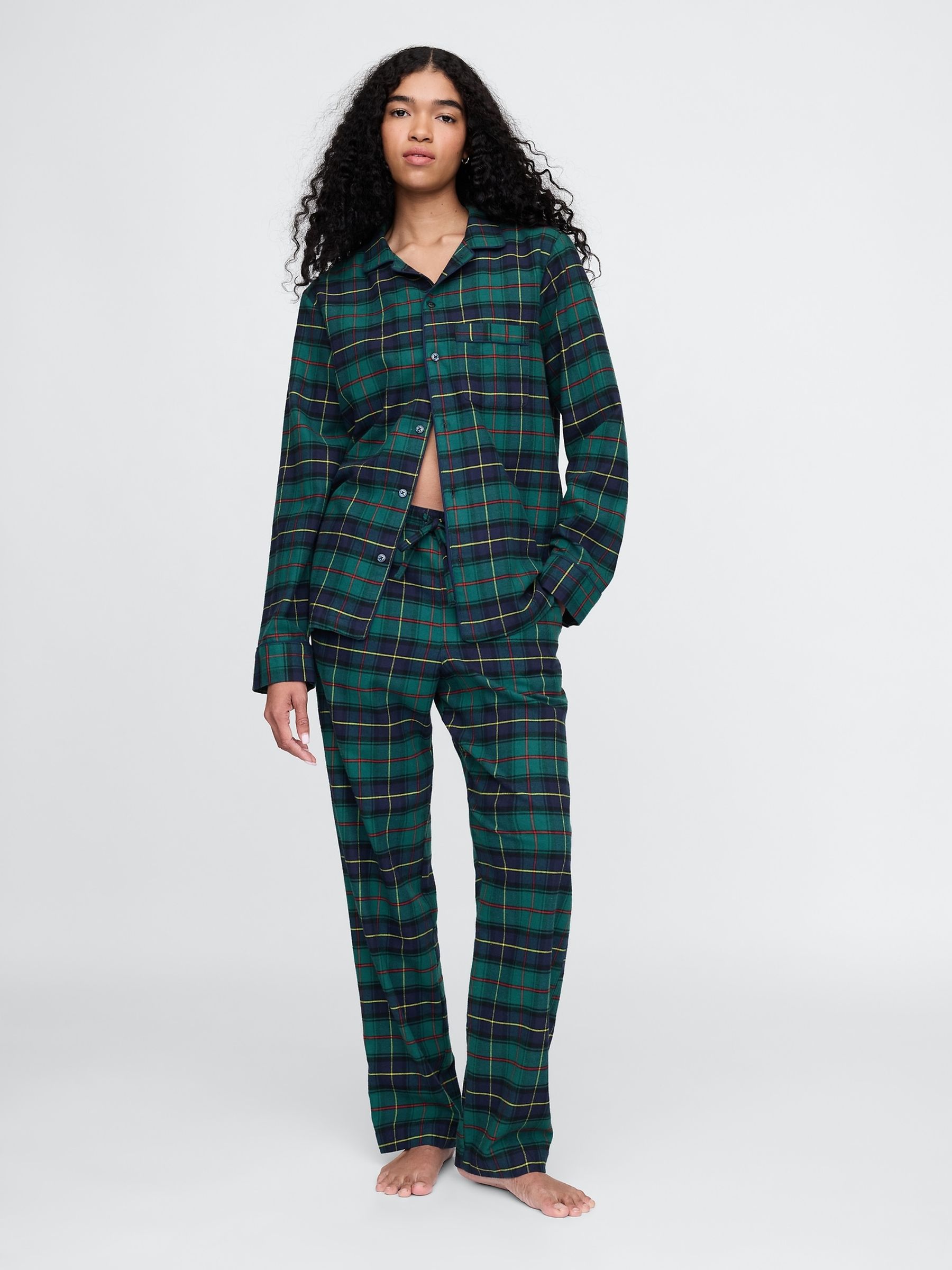 Green Adult Poplin Pyjama Top and Bottoms Set - Image 3 of 5