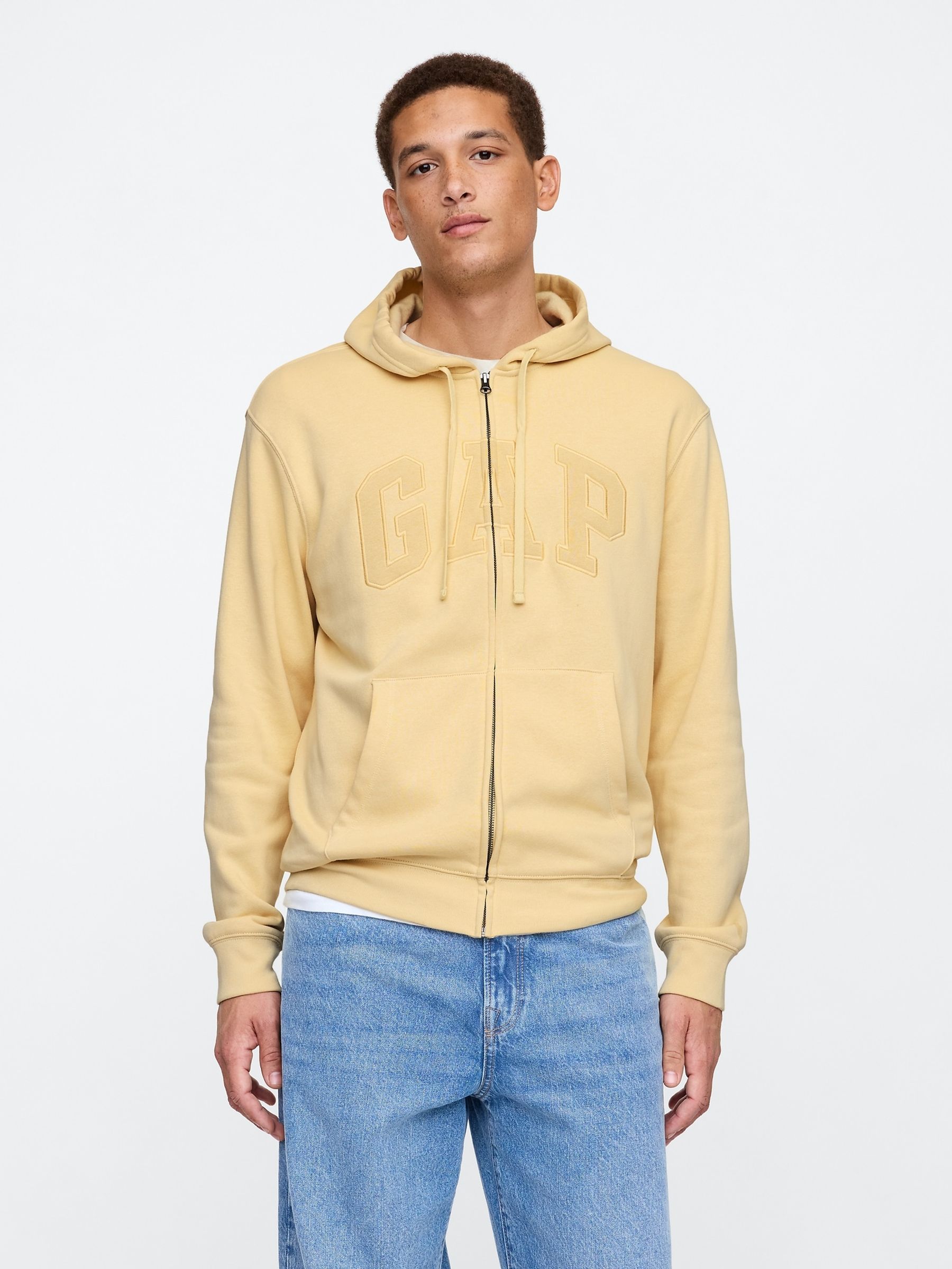 Yellow Zip Up Arch Logo Hoodie - Image 1 of 4