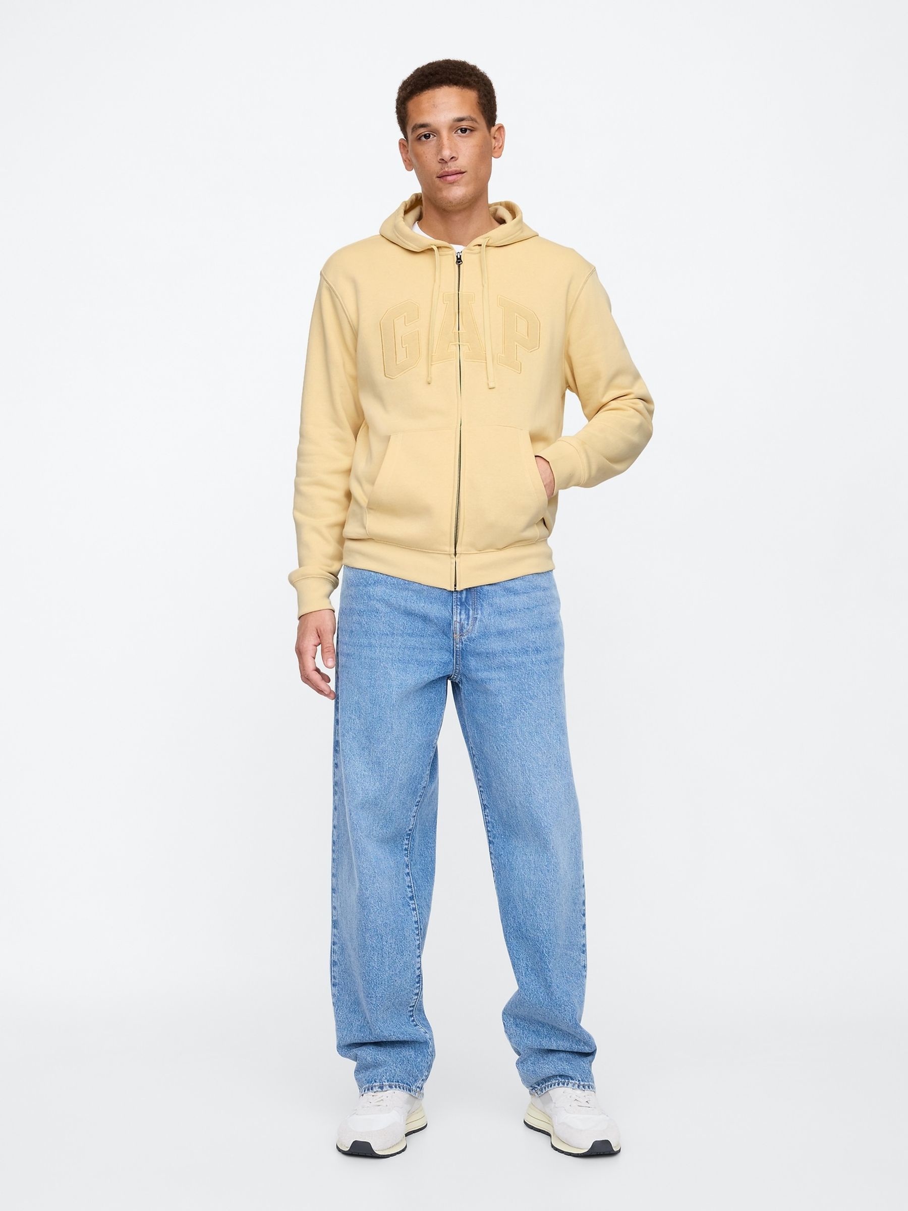 Yellow Zip Up Arch Logo Hoodie | Gap