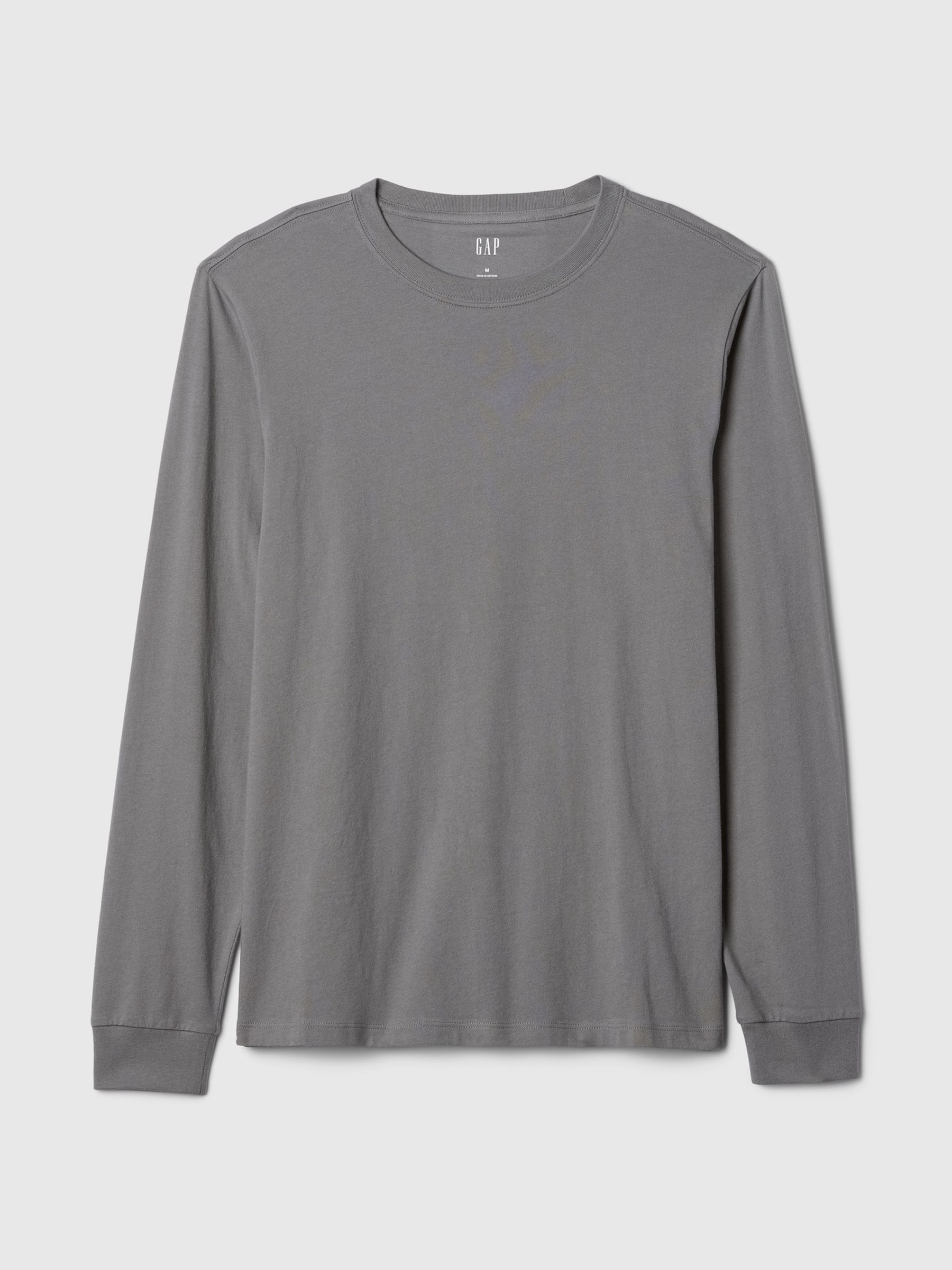 Dark Grey Long Sleeve Everyday 100% Cotton Crew Neck T-Shirt - Image 4 of 5