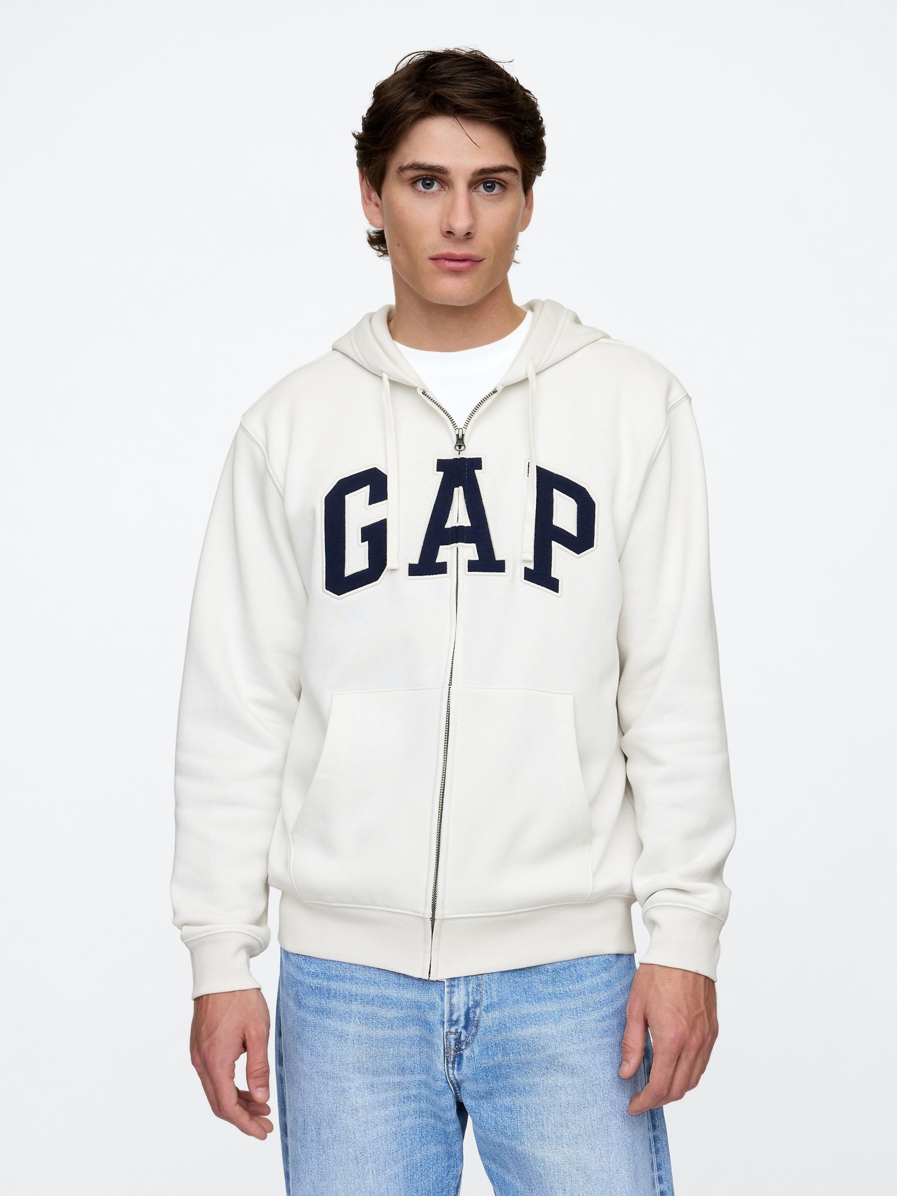 White Relaxed Logo Zip Up Hoodie - Image 1 of 4