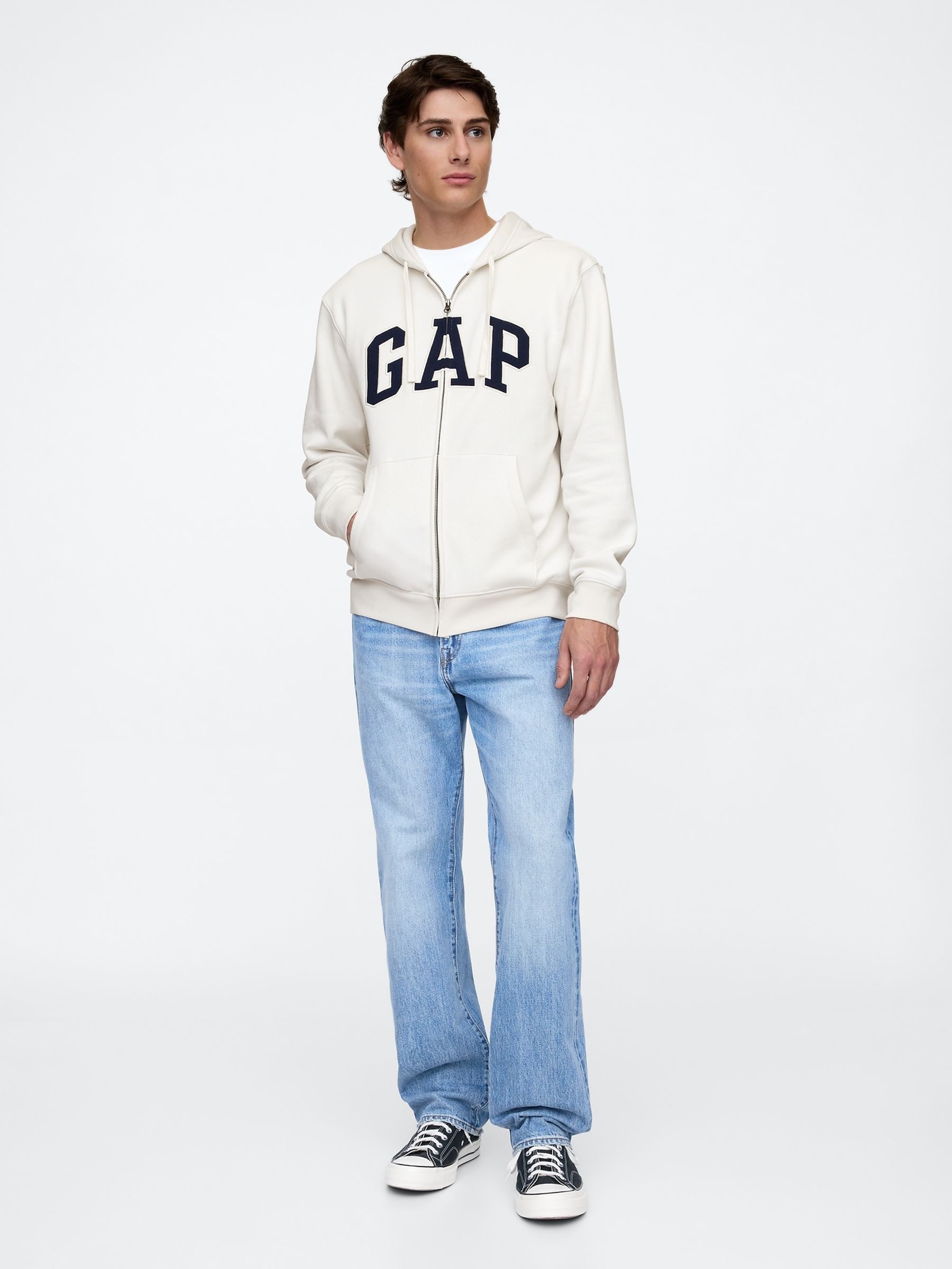 White Relaxed Logo Zip Up Hoodie - Image 3 of 4