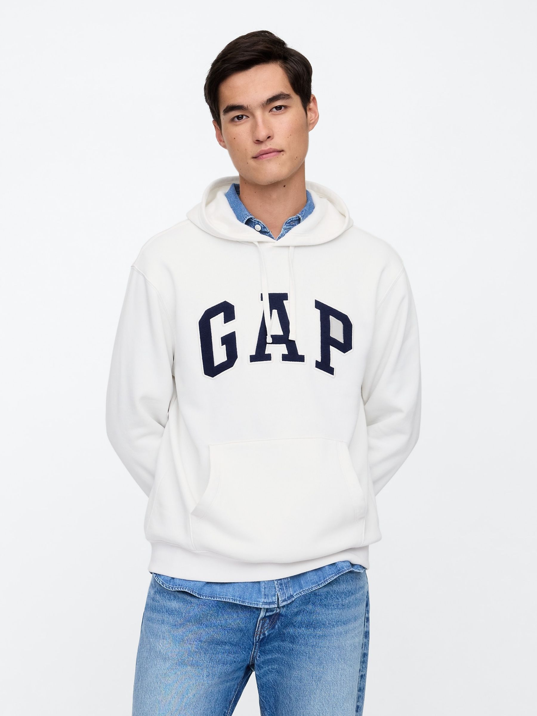 White Pullover Arch Logo Hoodie - Image 1 of 4