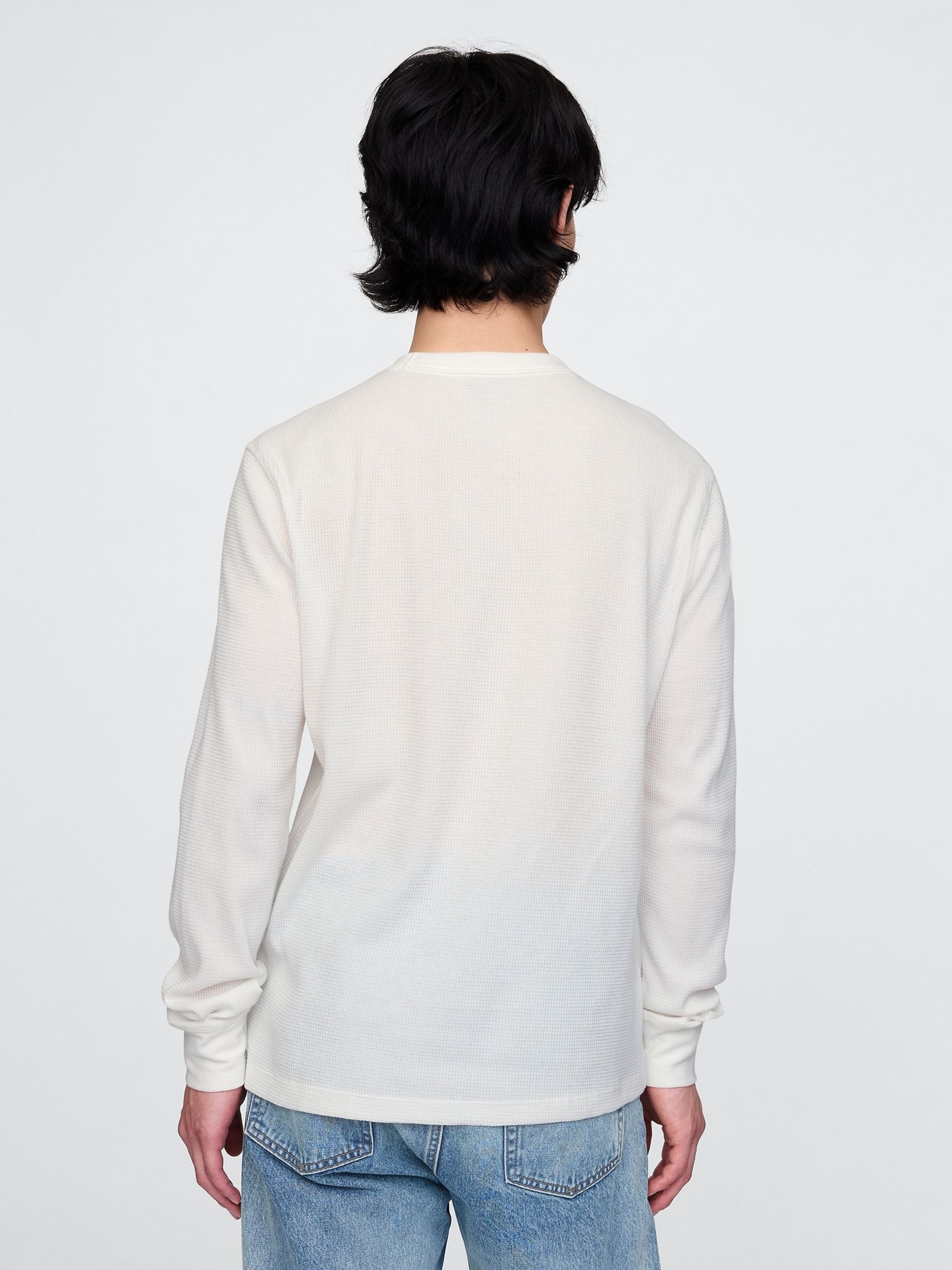 White Long Sleeve Logo Waffle Knit T-Shirt - Image 2 of 5