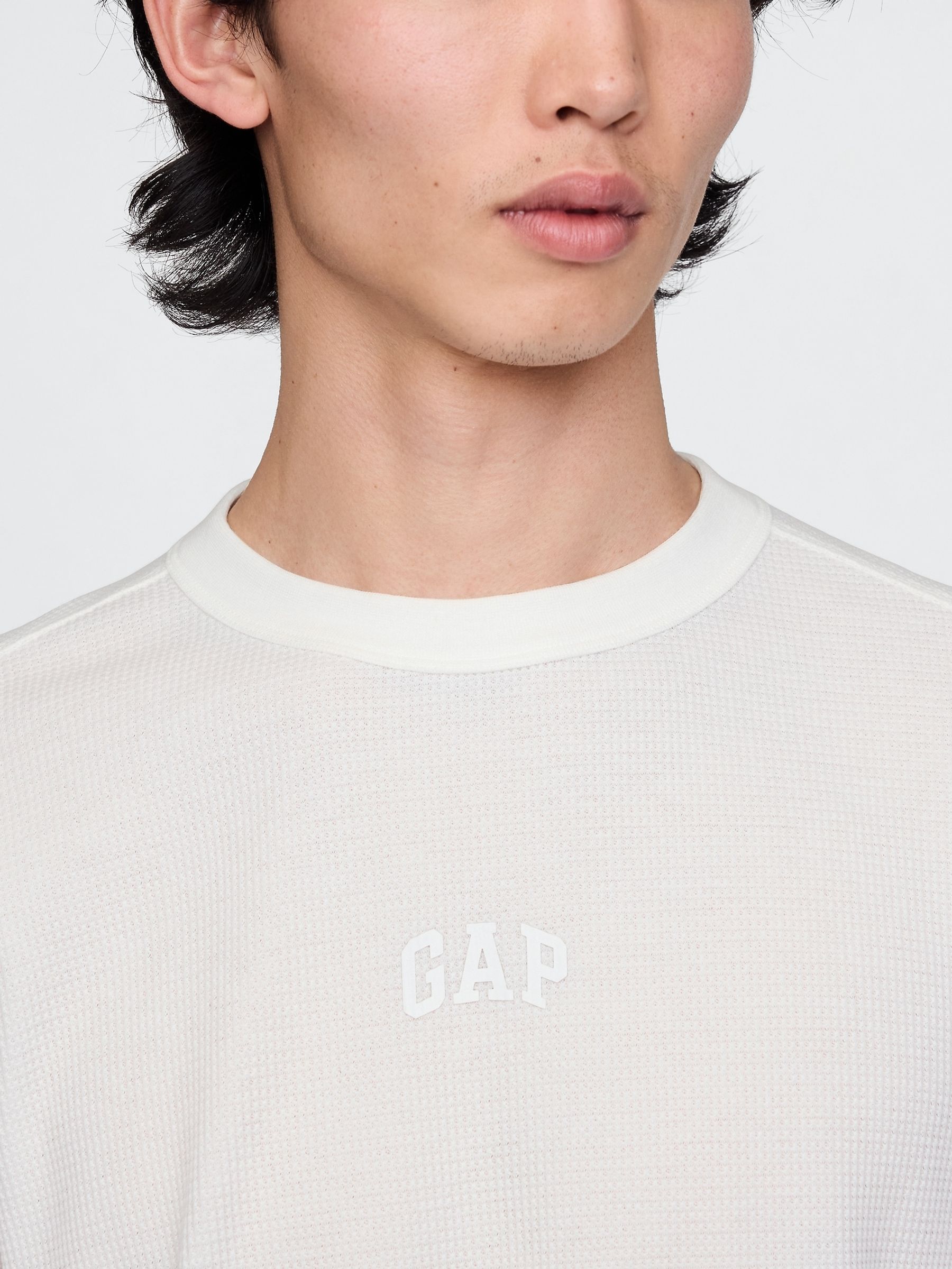 White Long Sleeve Logo Waffle Knit T-Shirt - Image 4 of 5