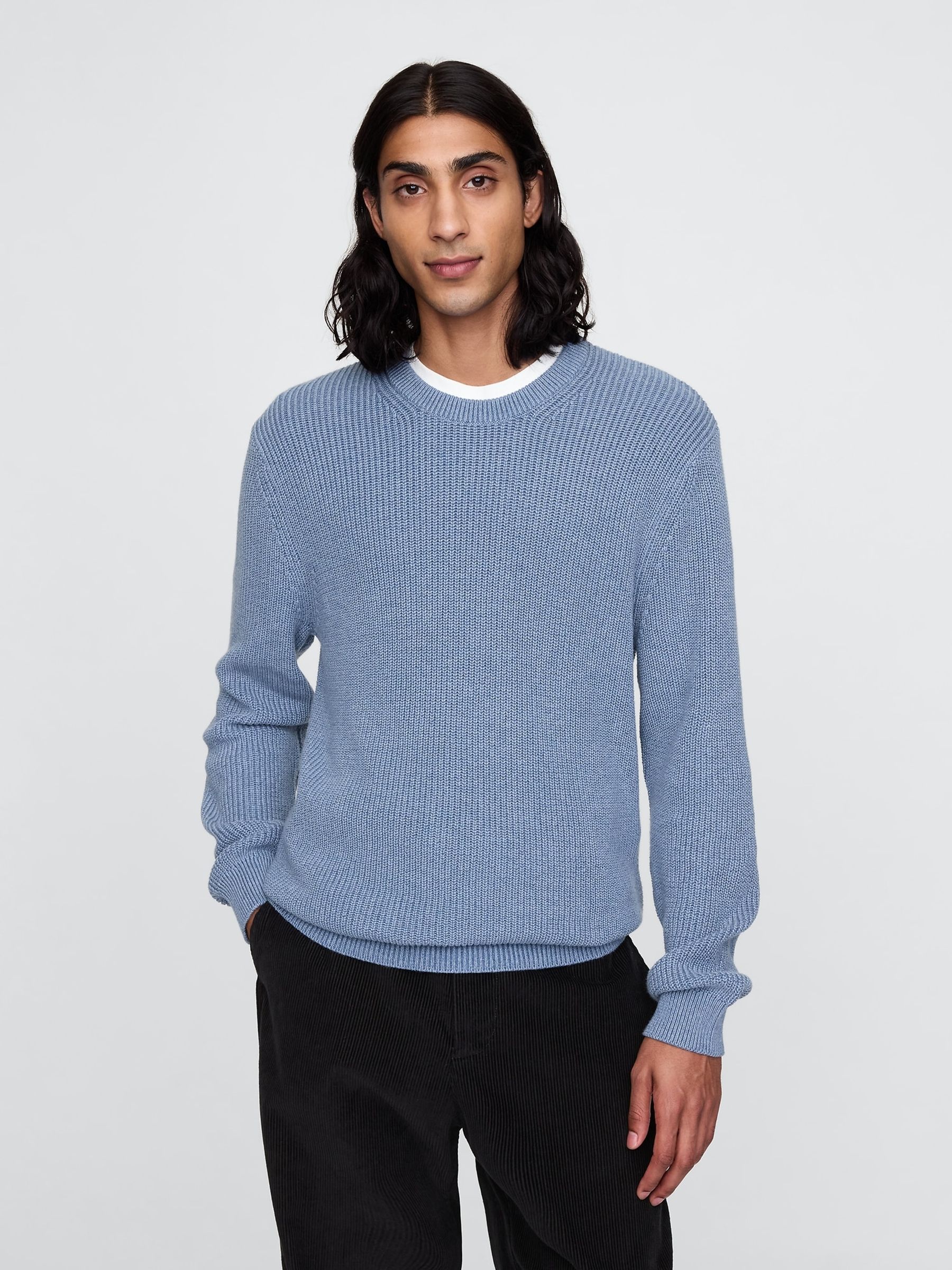 Blue Shaker-Stitch Crew Neck Jumper - Image 1 of 5