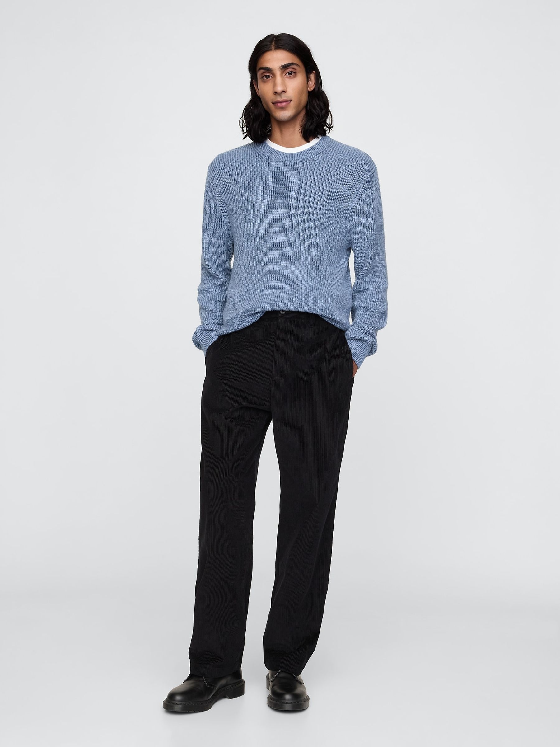 Blue Shaker-Stitch Crew Neck Jumper - Image 3 of 5