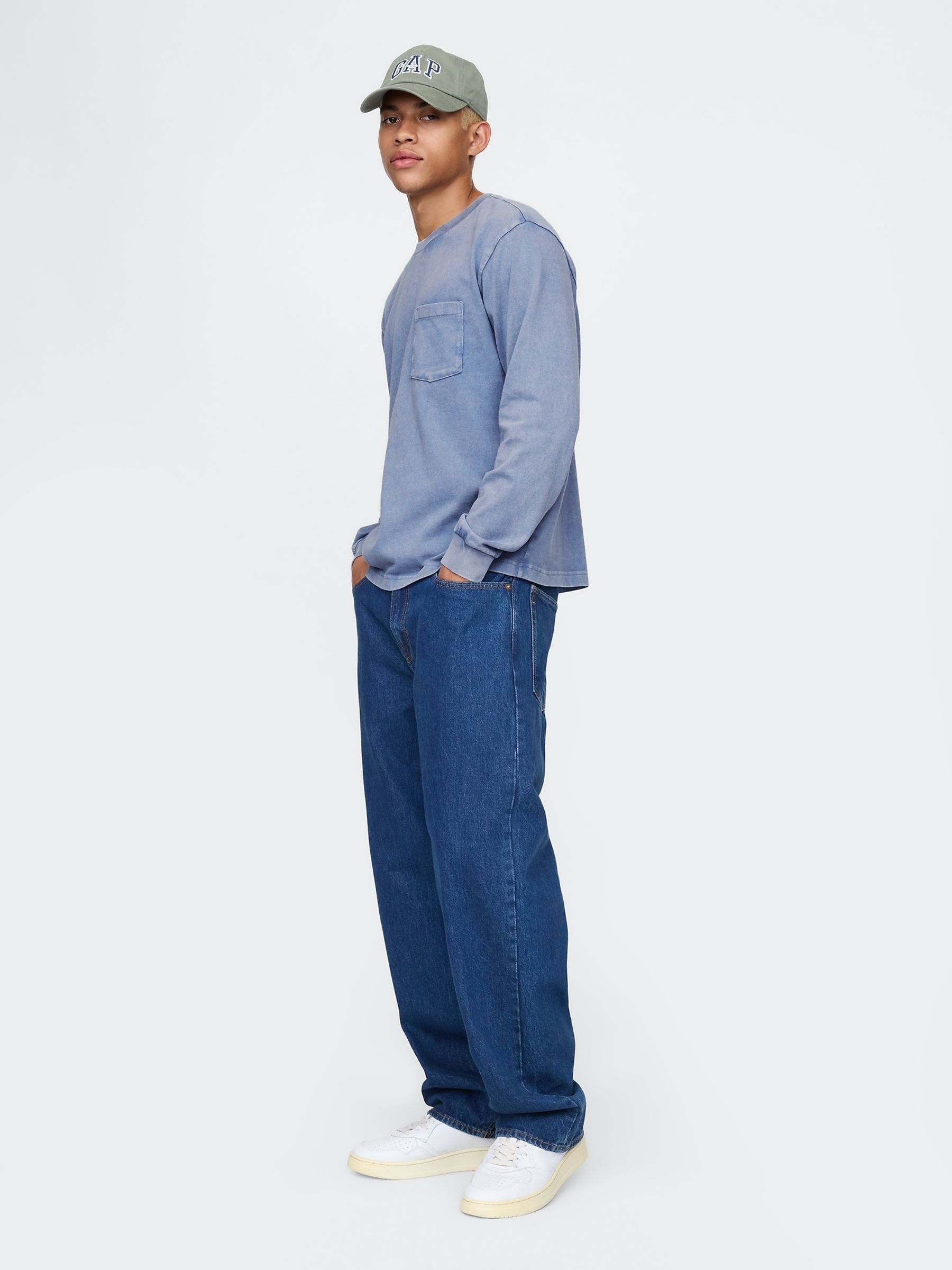 Blue Heavyweight Long Sleeve Pocket T-Shirt - Image 3 of 8