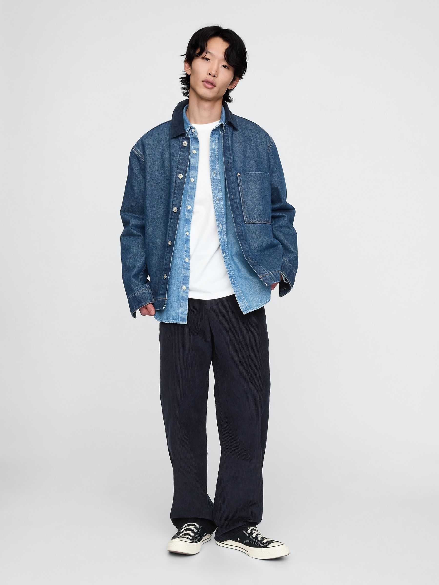 Blue Baggy Pleated Corduroy Trousers Gap