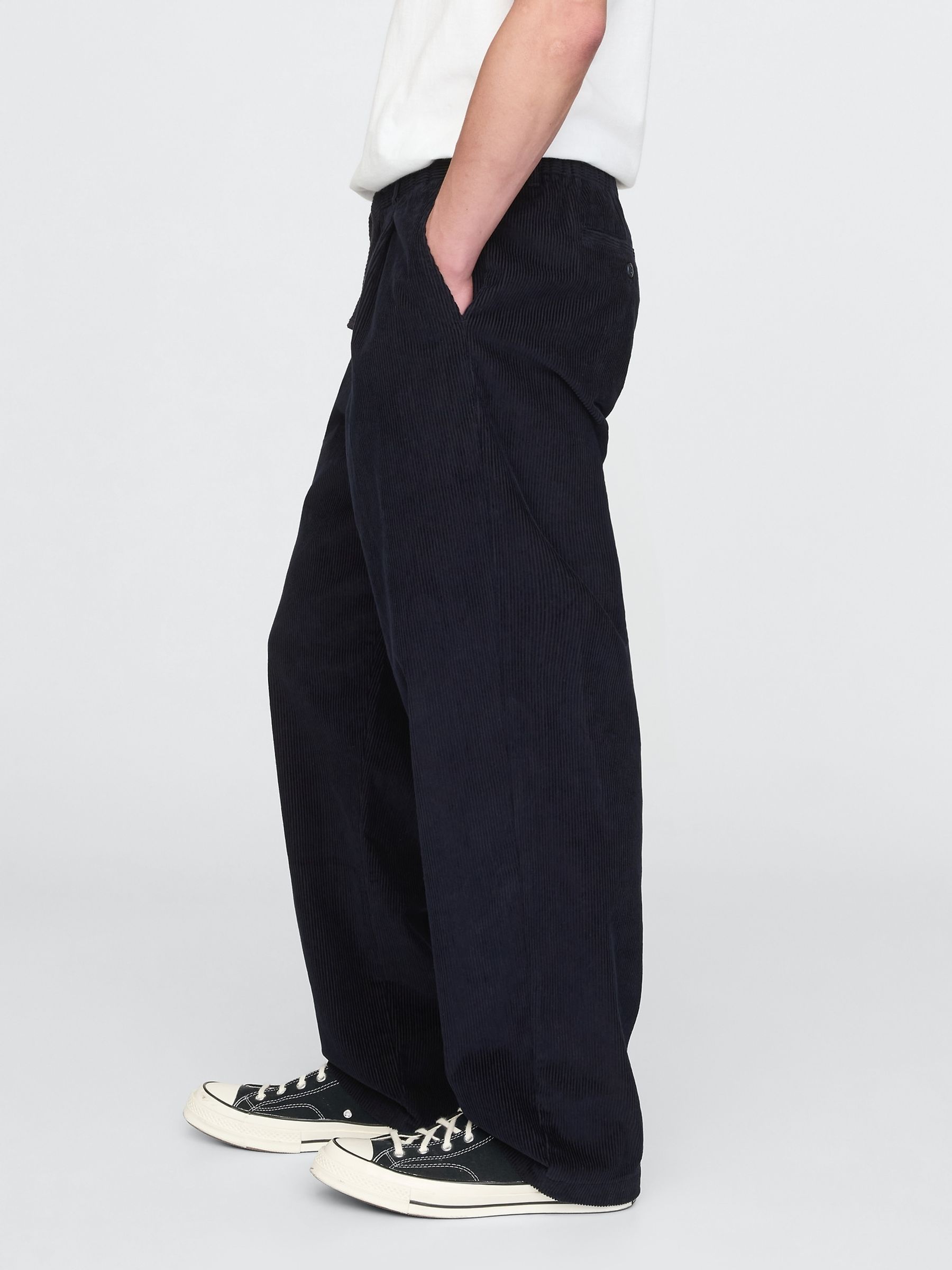 Blue Baggy Pleated Corduroy Trousers - Image 4 of 5