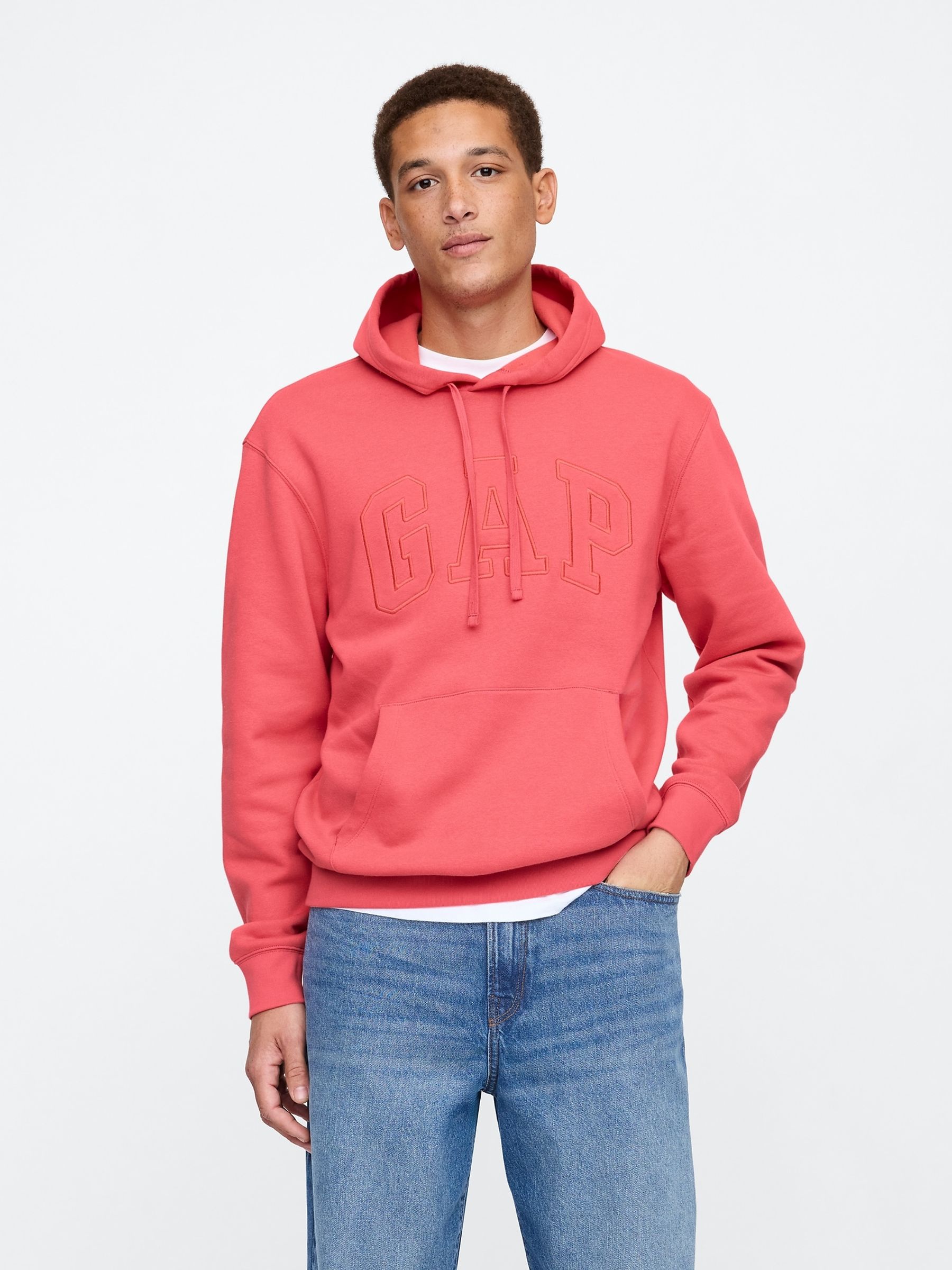 Coral Pink Pullover Arch Logo Hoodie - Image 1 of 4