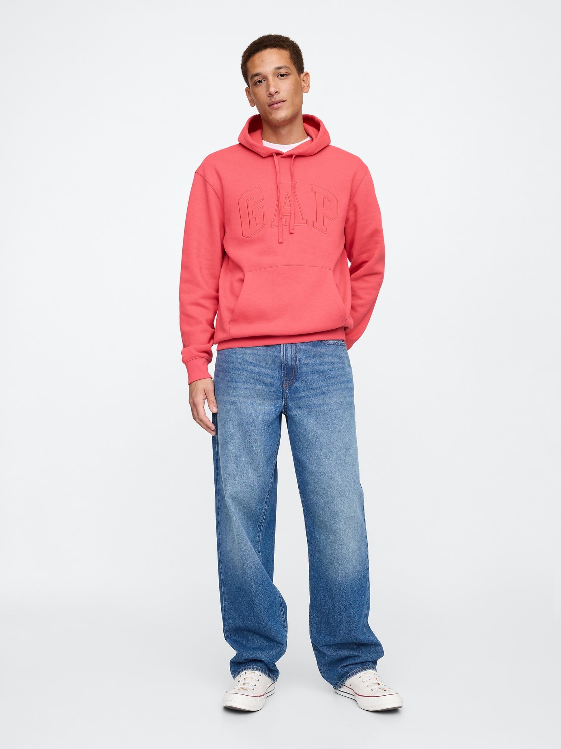 Coral Pink Pullover Arch Logo Hoodie - Image 3 of 4