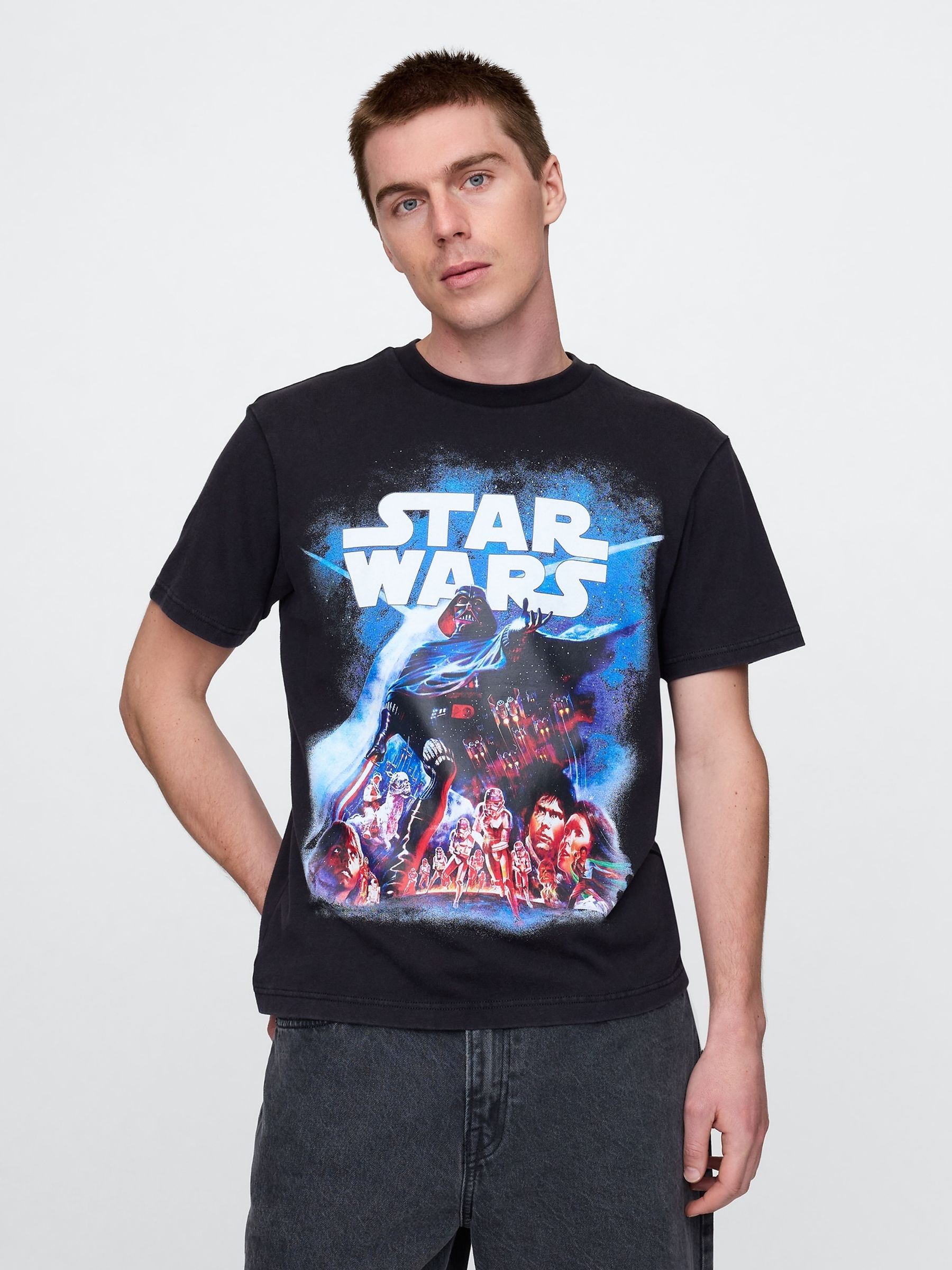 Black Darth Vader Star Wars Cotton Crew Neck T-Shirt - Image 1 of 6