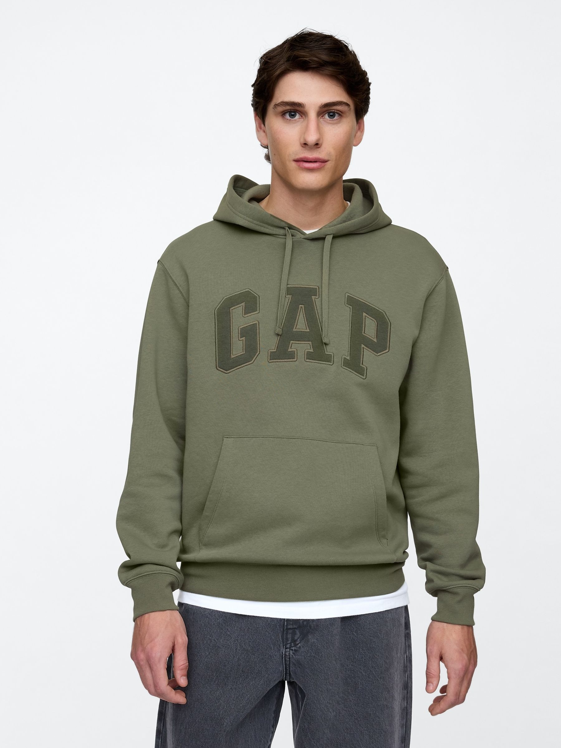 Khaki Green Pullover Arch Logo Hoodie - Image 1 of 4