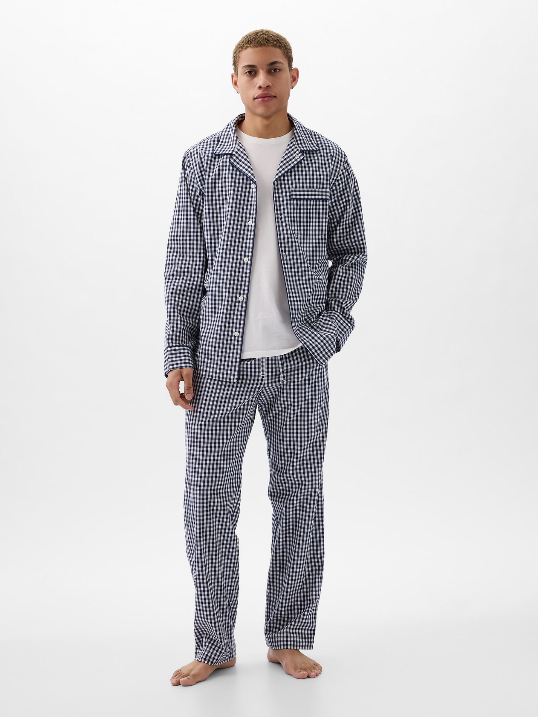 Blue Gingham Cotton Poplin Long Pyjamas - Image 1 of 3