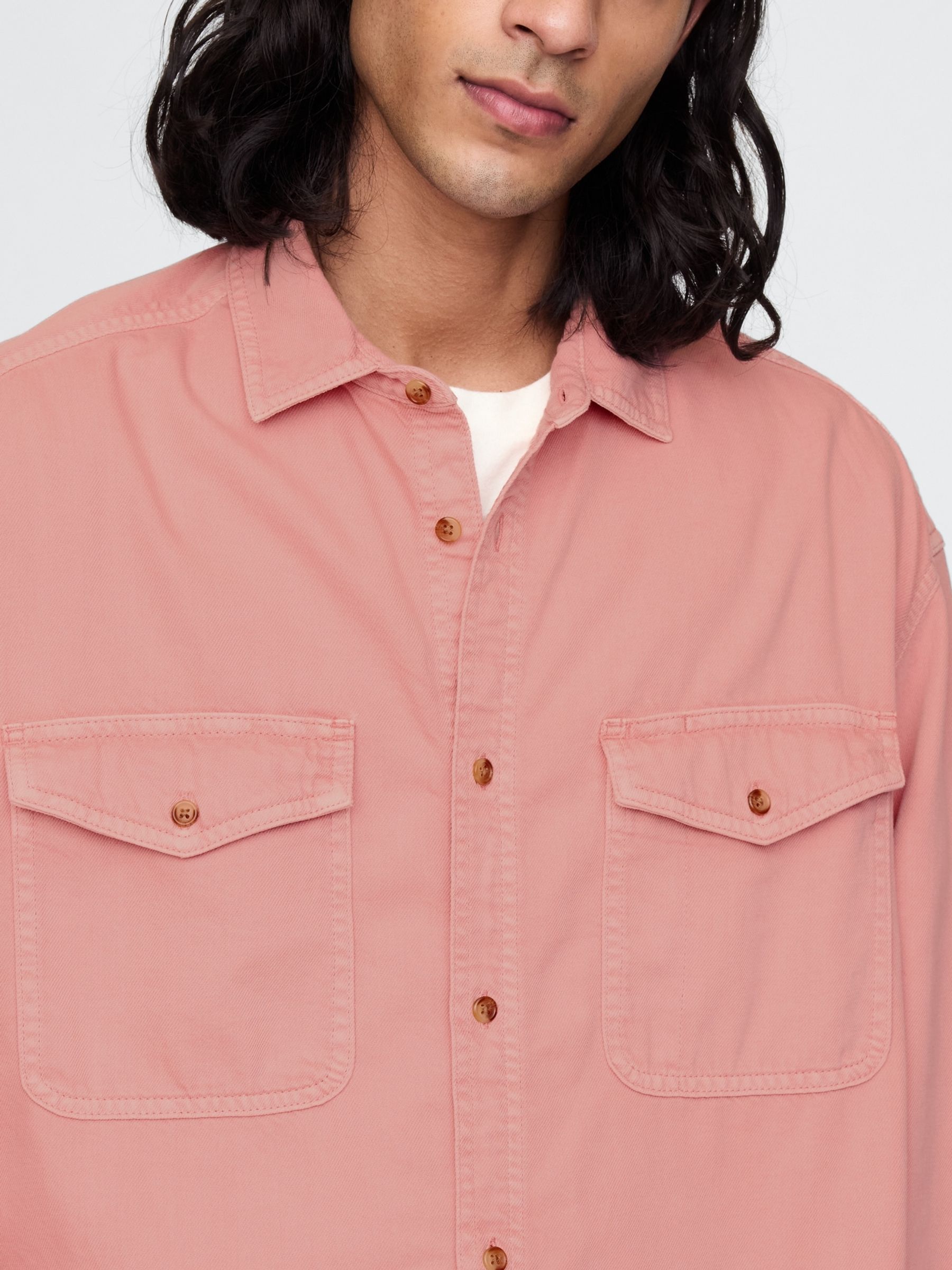 Pink UltraSoft Long Sleeve Oversized Denim Shirt - Image 4 of 5