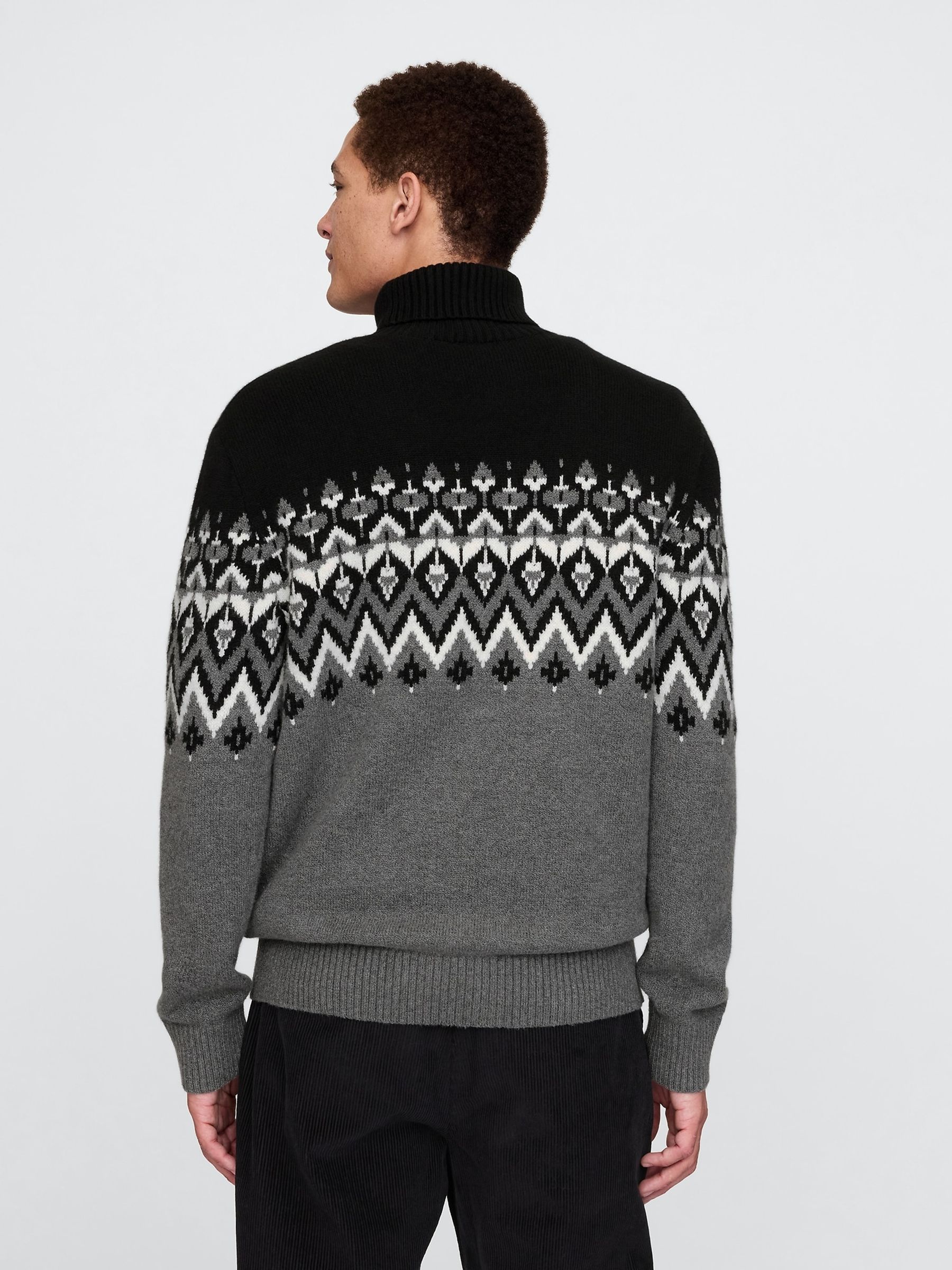 Black CashSoft Fair Isle Turtle Neck Jumper - Image 2 of 5
