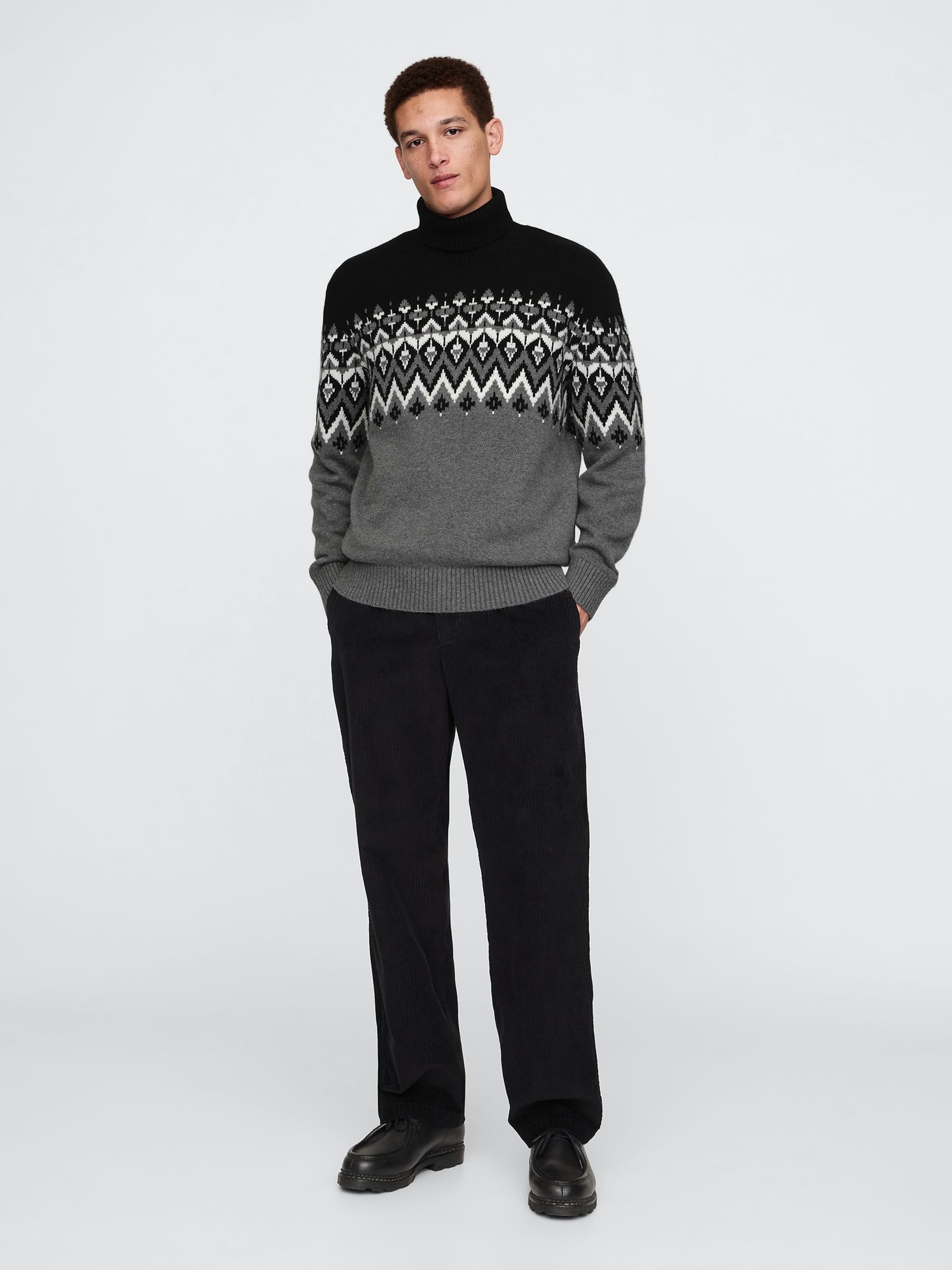 Black CashSoft Fair Isle Turtle Neck Jumper - Image 3 of 5