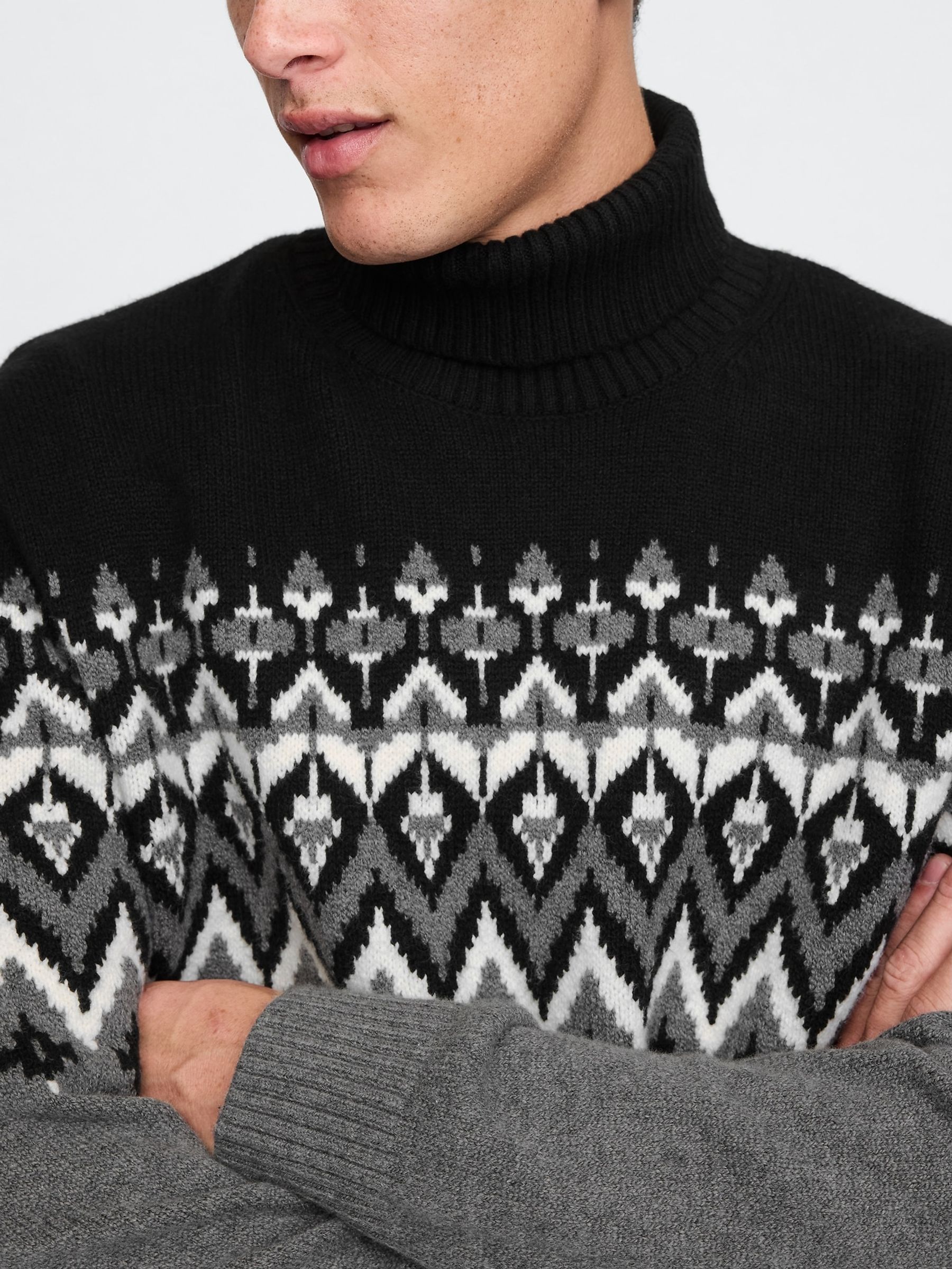 Black CashSoft Fair Isle Turtle Neck Jumper - Image 4 of 5