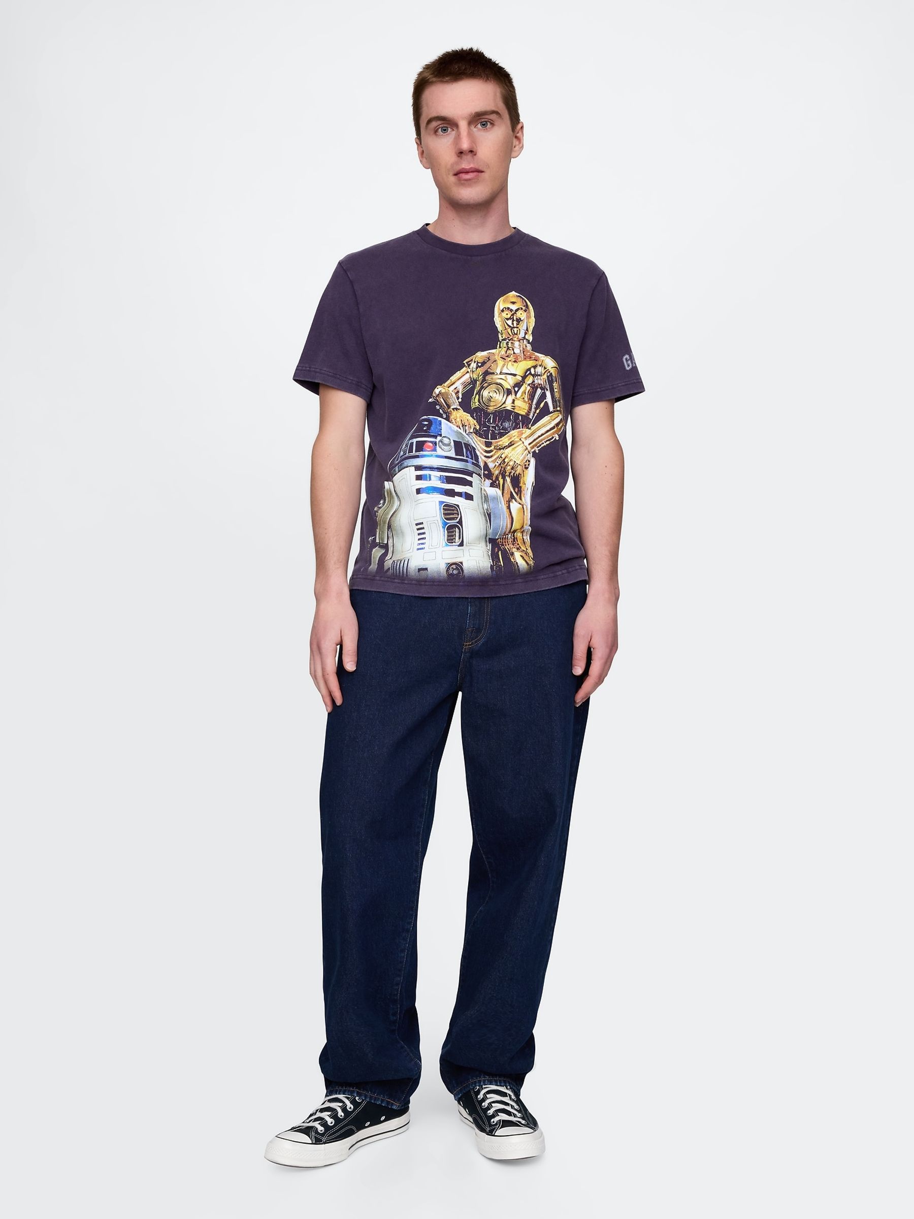 Purple R2D2 & C3PO Star Wars Cotton Crew Neck T-Shirt - Image 2 of 3