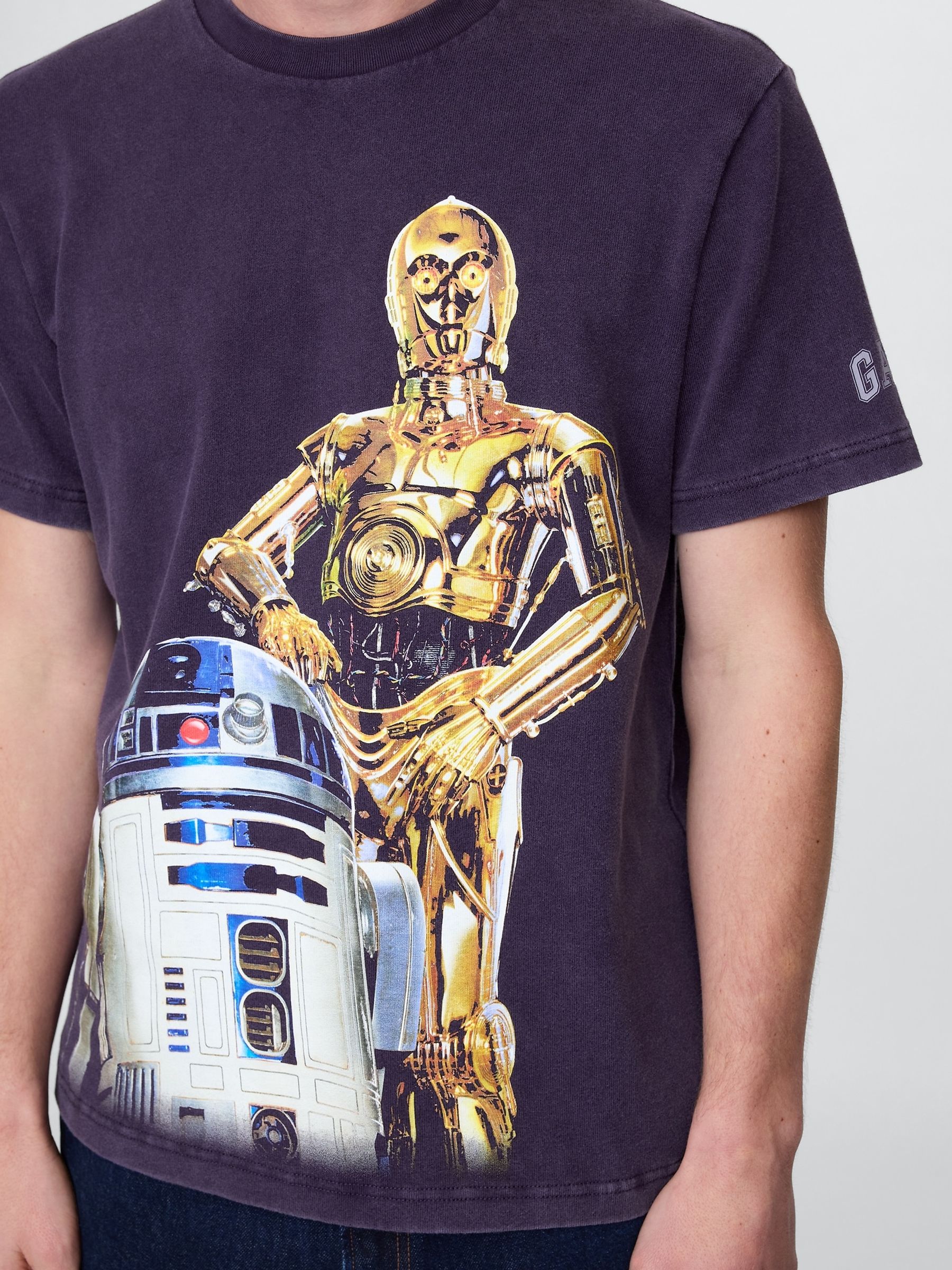 Purple R2D2 & C3PO Star Wars Cotton Crew Neck T-Shirt - Image 3 of 3