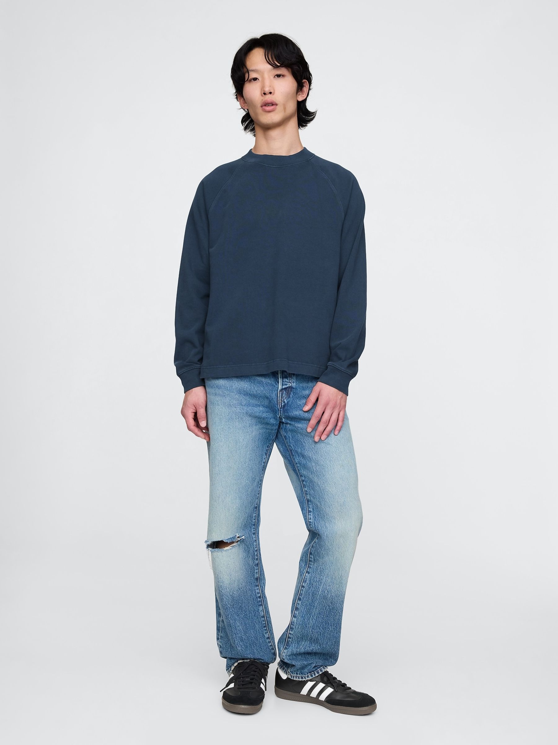 Blue Heavyweight Long Sleeve Mock Neck T-Shirt - Image 3 of 5