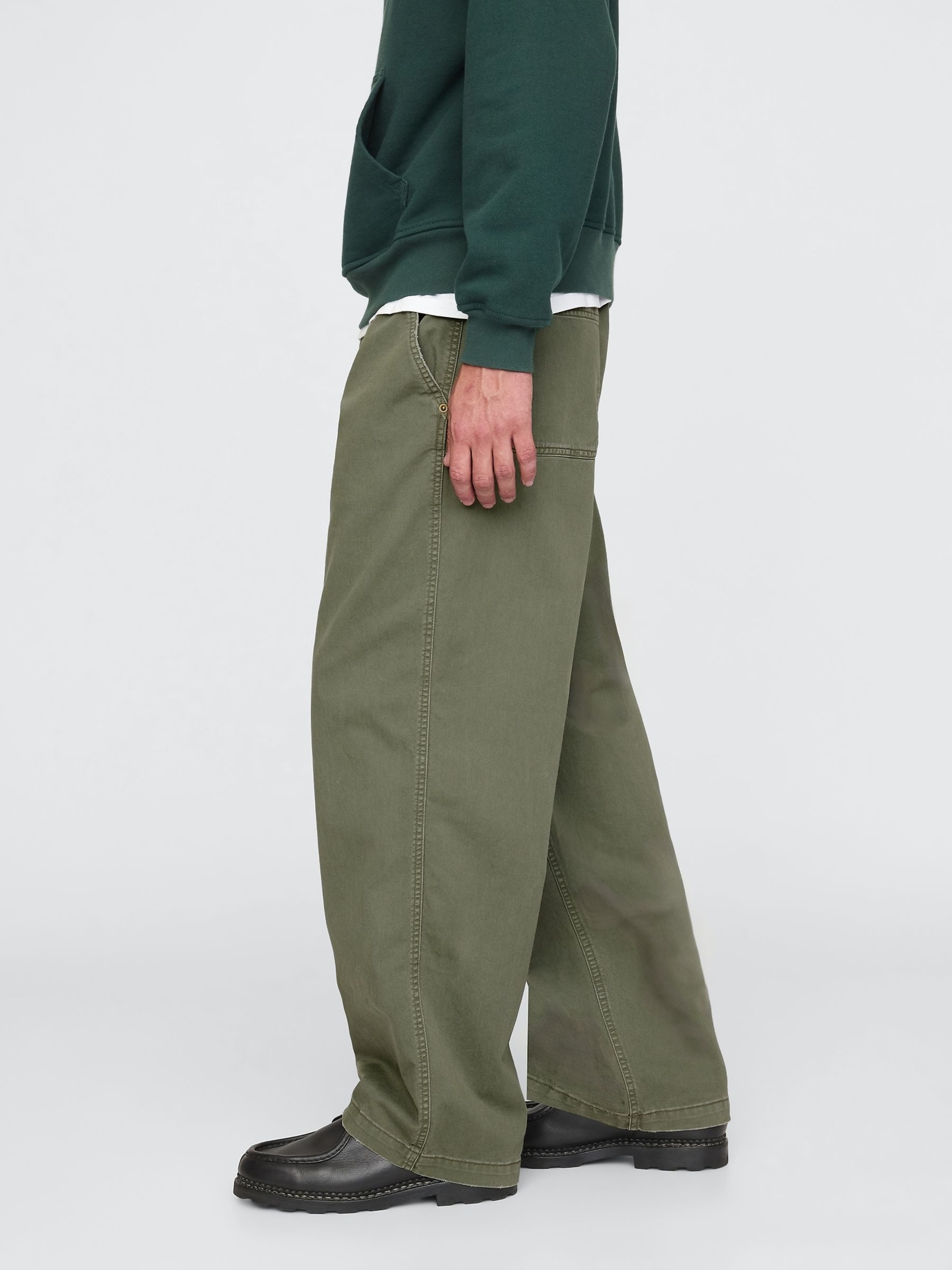 Green Loose Fit Cotton Twill Utility Chinos - Image 4 of 5